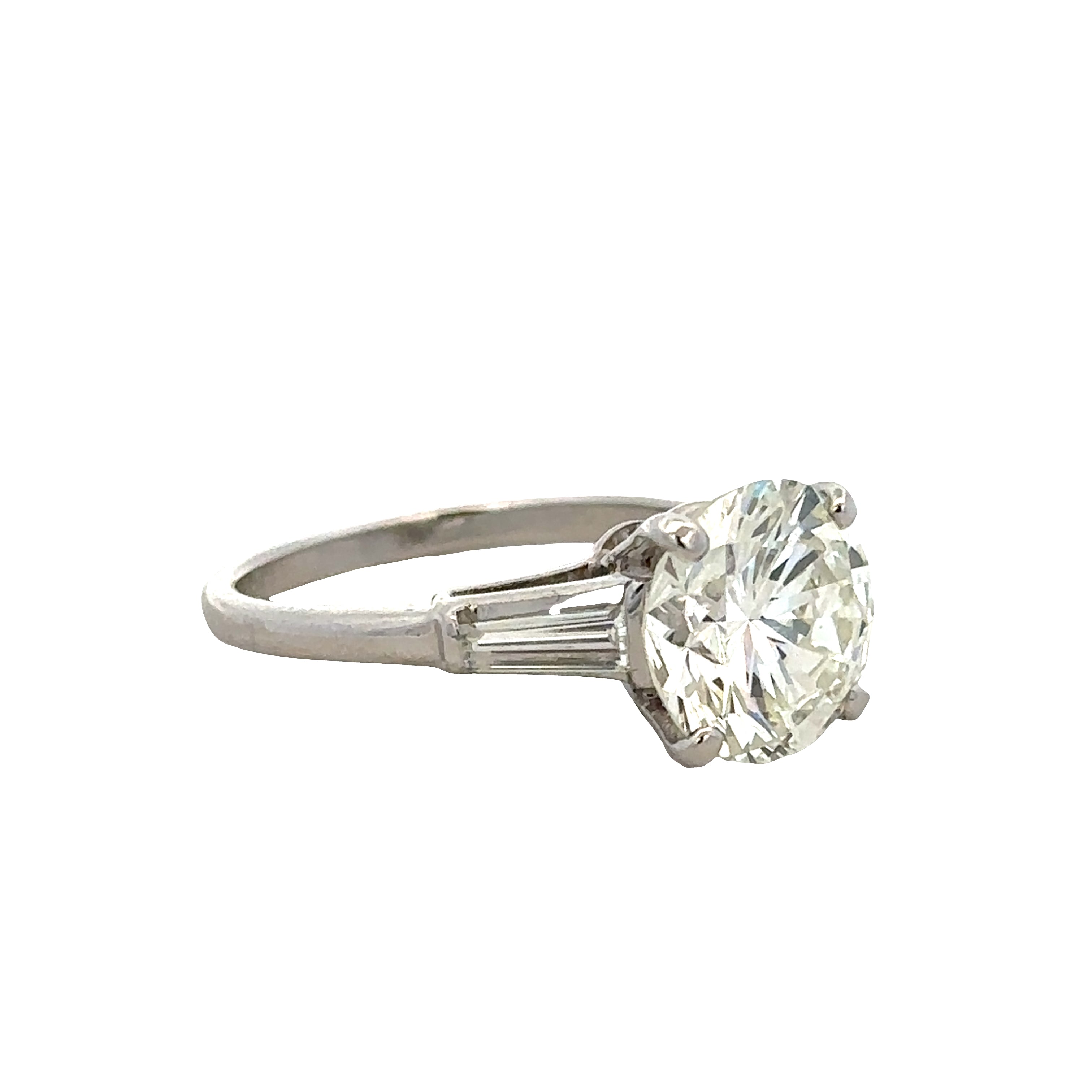 Platinum Diamond Engagement Ring with Tapered Baguette Accents