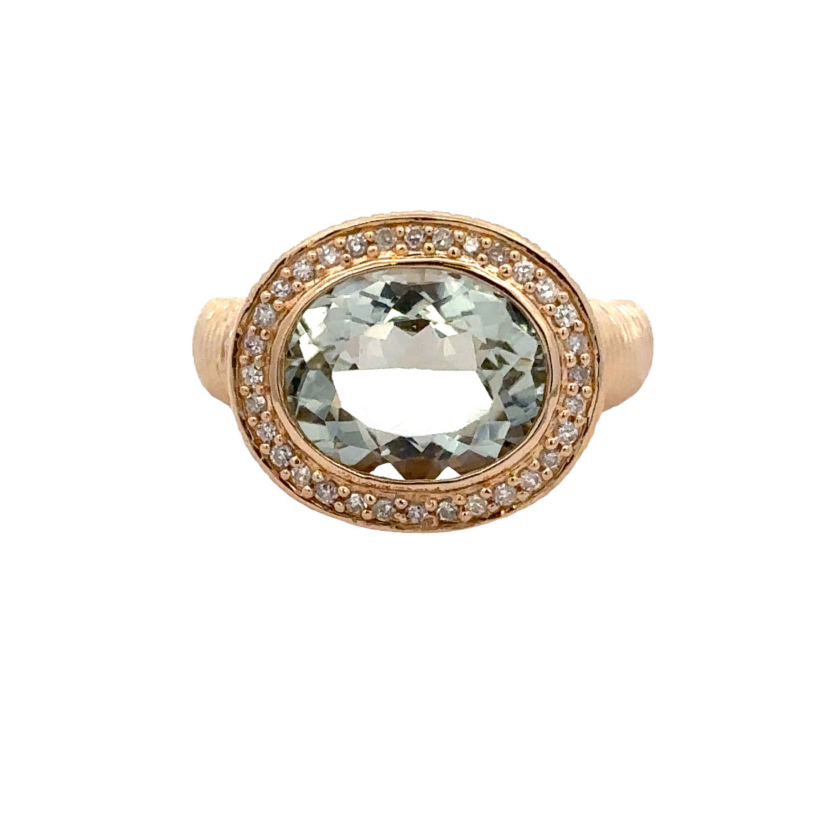 Prasiolite and Diamond Ring in Yellow Gold