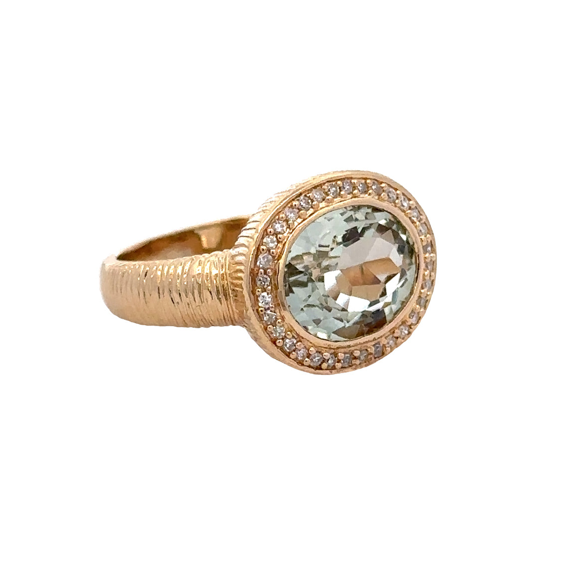 Prasiolite and Diamond Ring in Yellow Gold