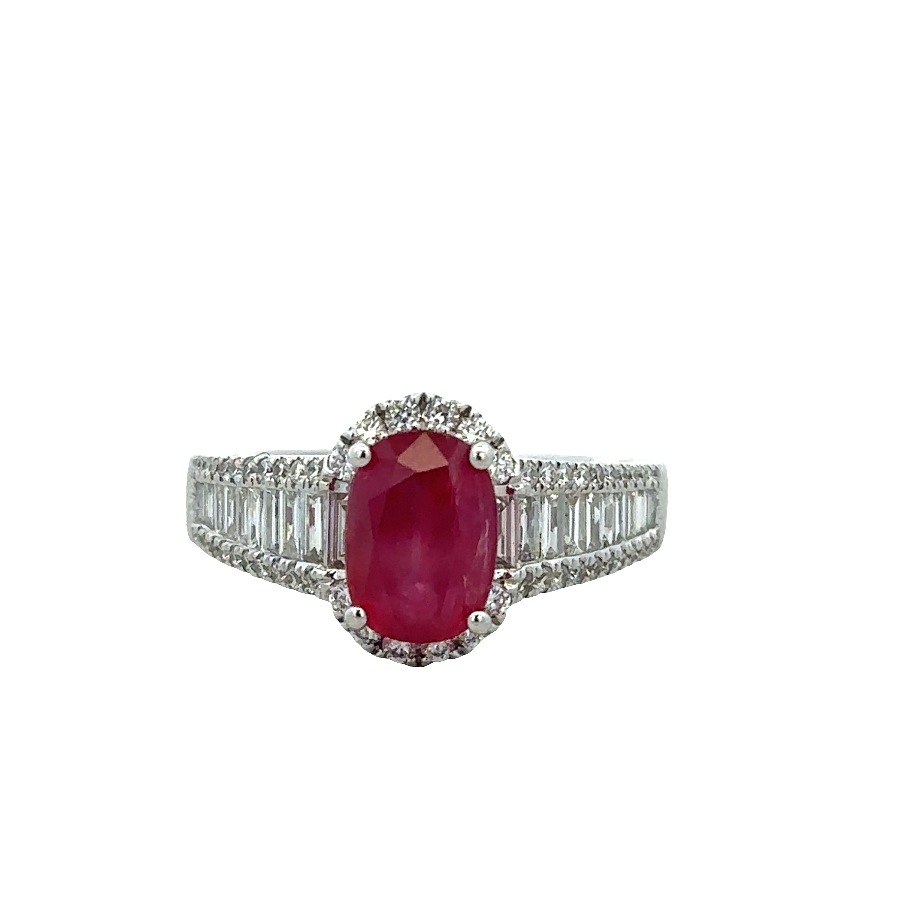 18k White Gold Ruby & Diamond Halo Ring
