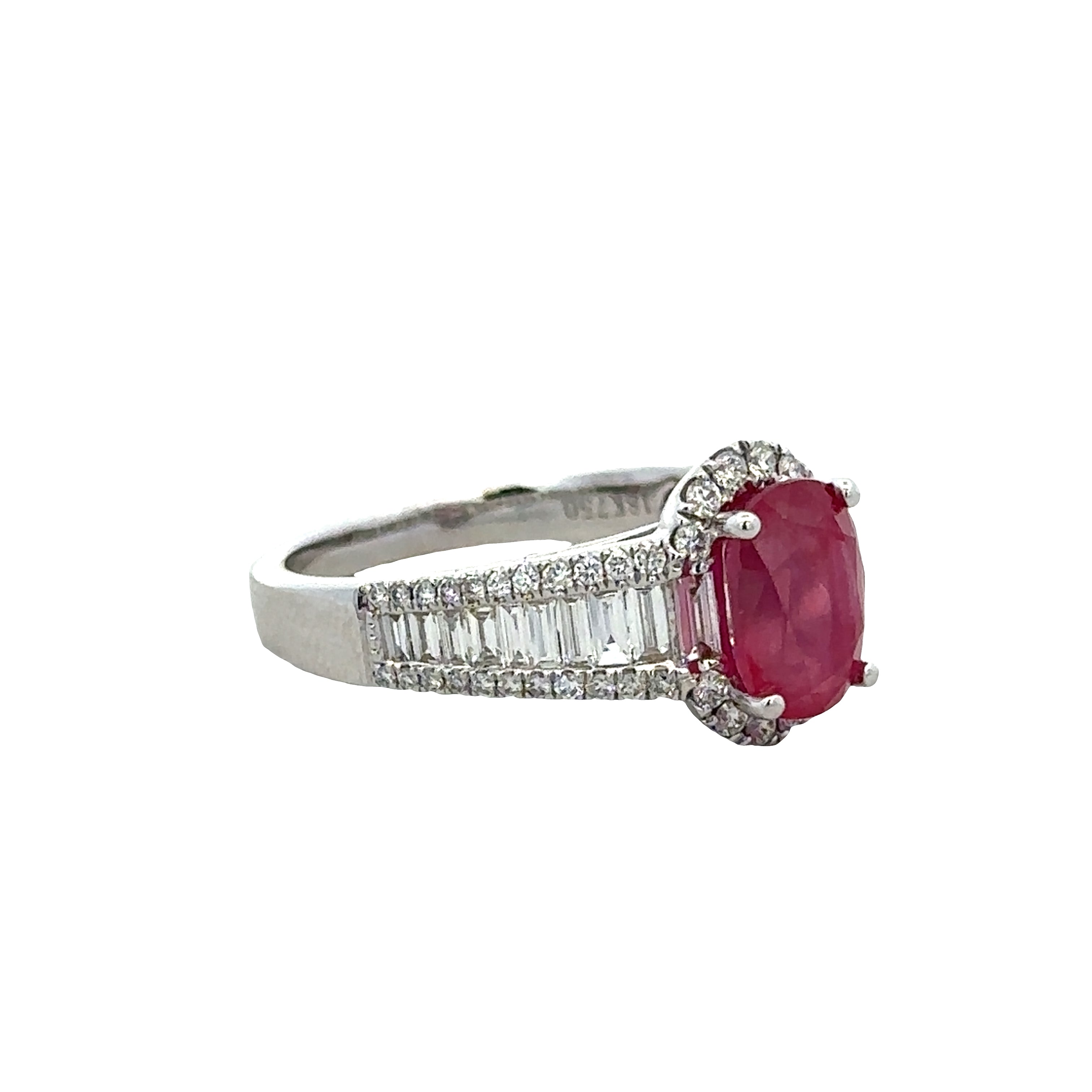 18k White Gold Ruby & Diamond Halo Ring