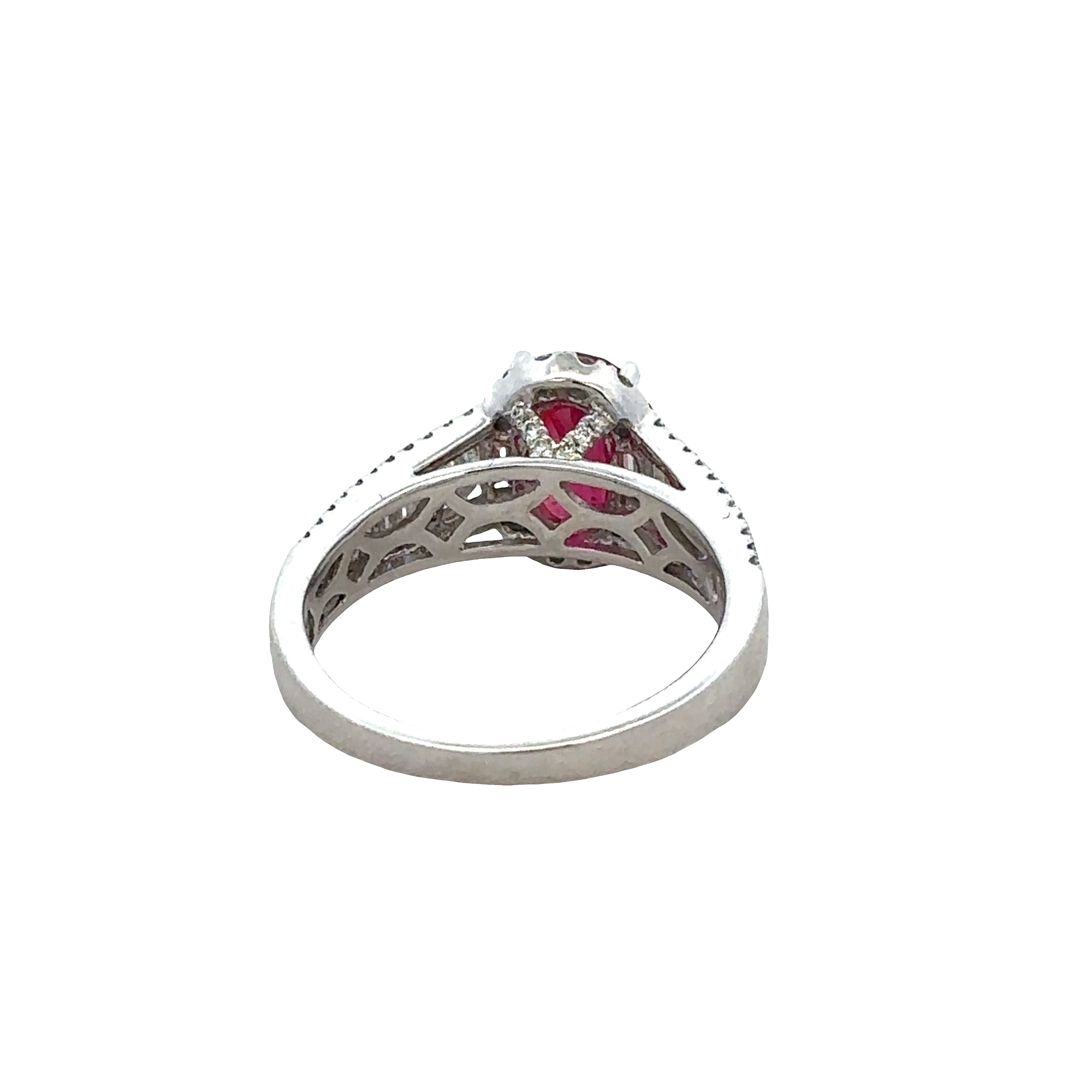 18k White Gold Ruby & Diamond Halo Ring