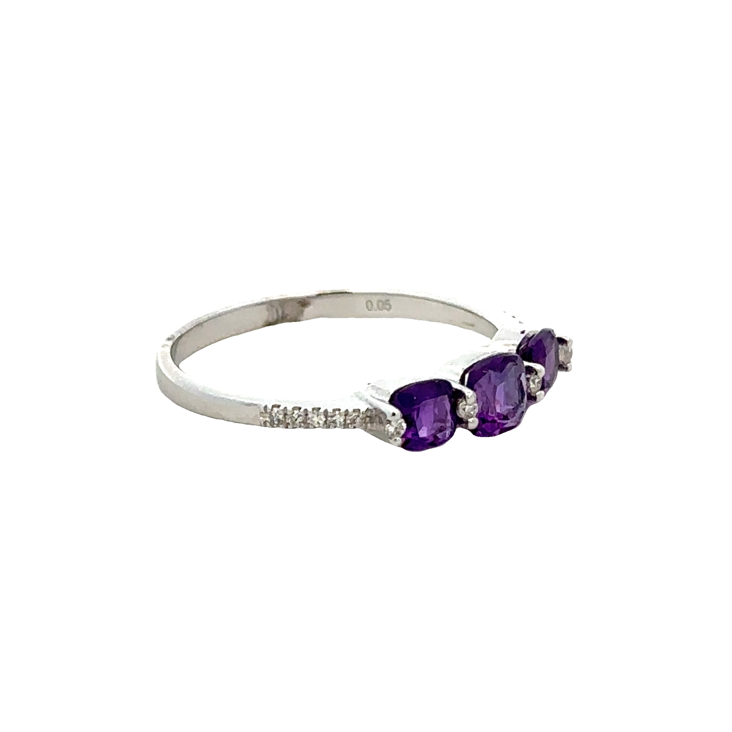 Amethyst and Diamond Band Ring in White Gold