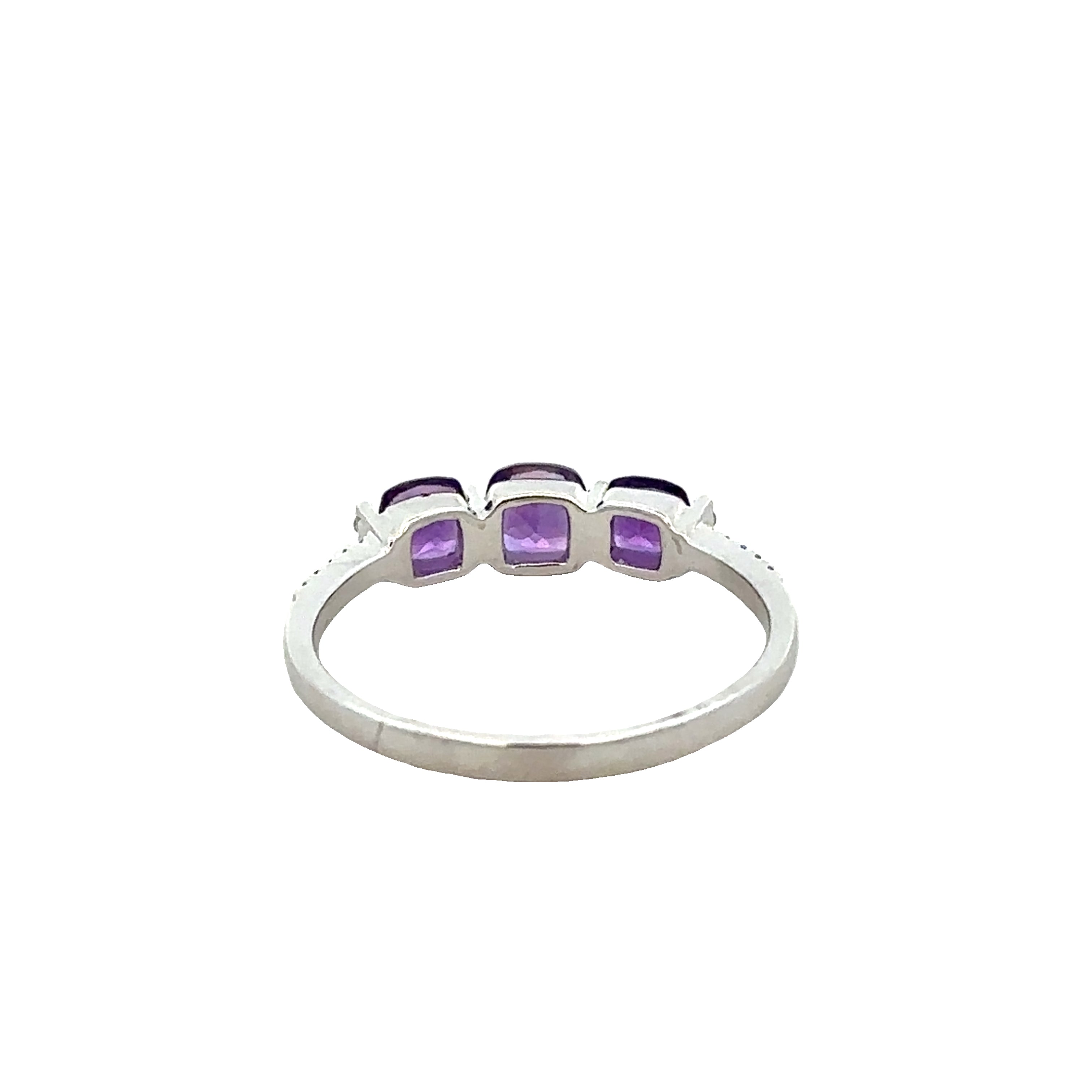 Amethyst and Diamond Band Ring in White Gold
