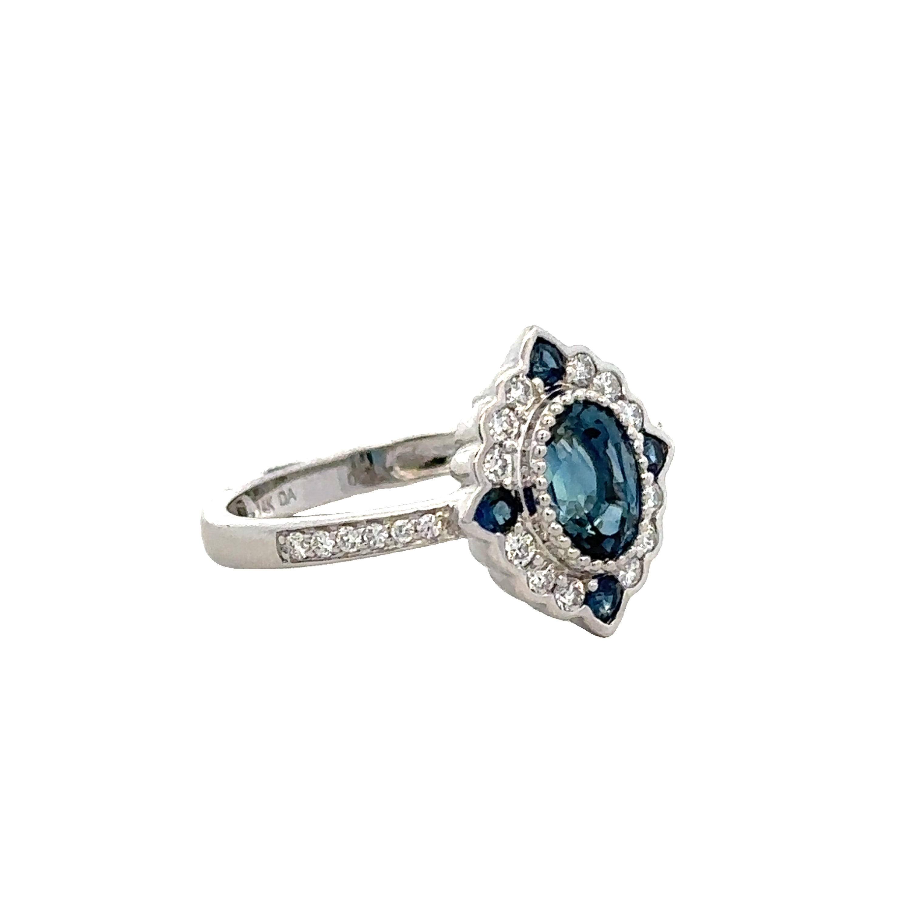 Vintage Inspired Sapphire and Diamond Ring in White Gold