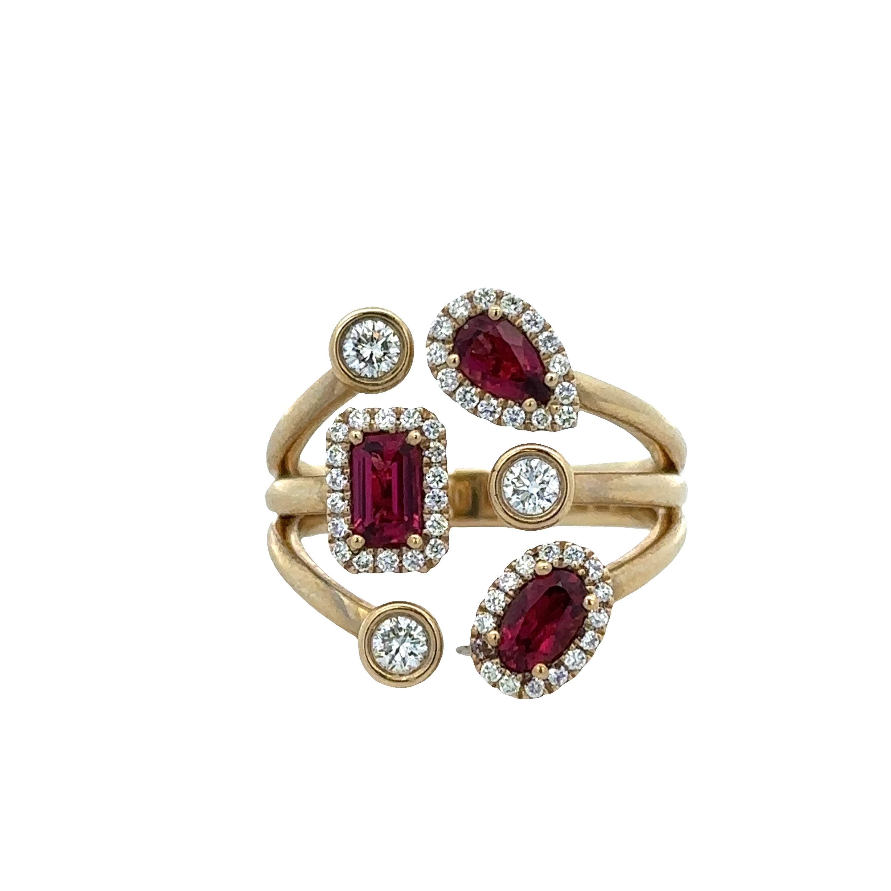 14k Yellow Gold Rubellite & Diamond Bypass Ring – Size 6.5