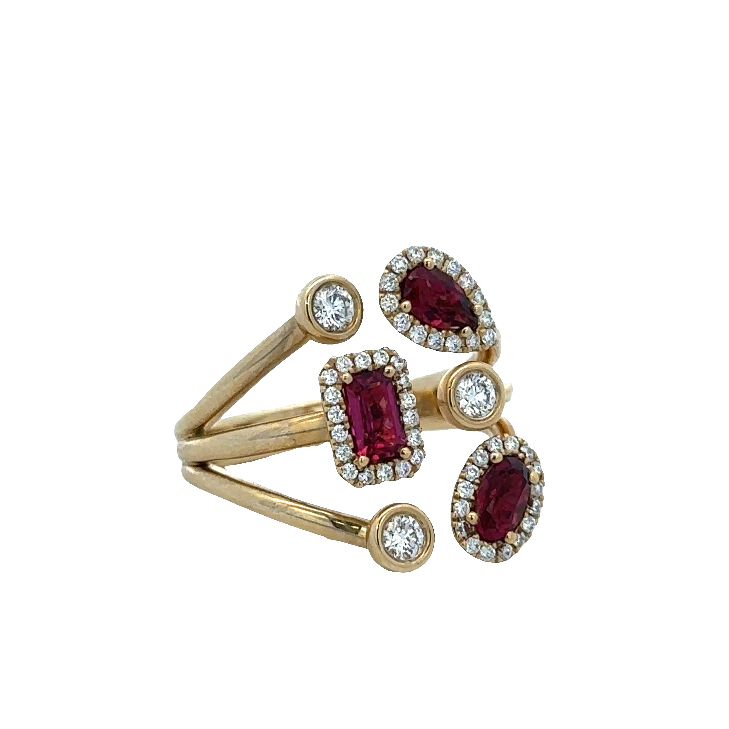 14k Yellow Gold Rubellite & Diamond Bypass Ring – Size 6.5