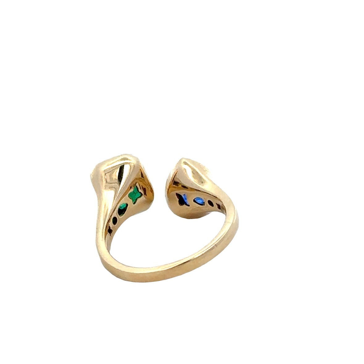 14K Yellow Gold Sapphire & Emerald Bypass Ring – 2.11 CTW Gemstones with Diamond Halos