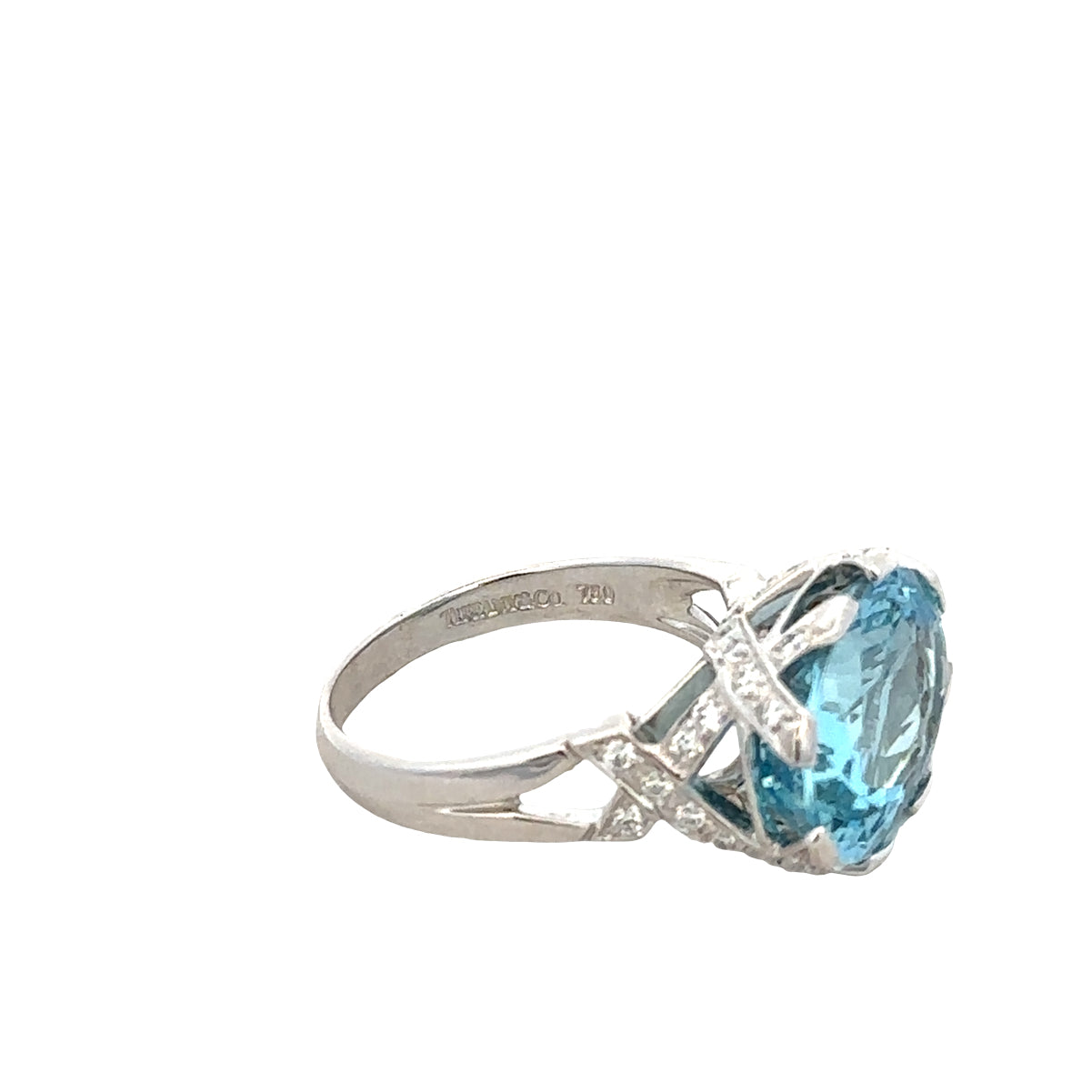 Estate Tiffany & Co. Aquamarine and Diamond Ring in 18k White Gold