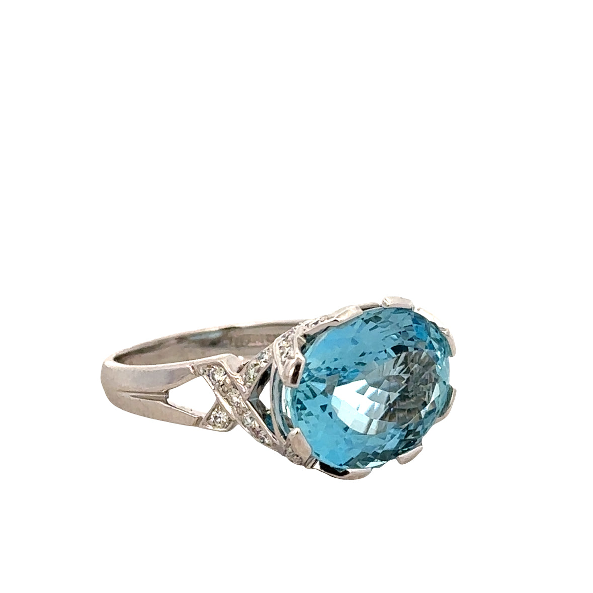 Estate Tiffany & Co. Aquamarine and Diamond Ring in 18k White Gold