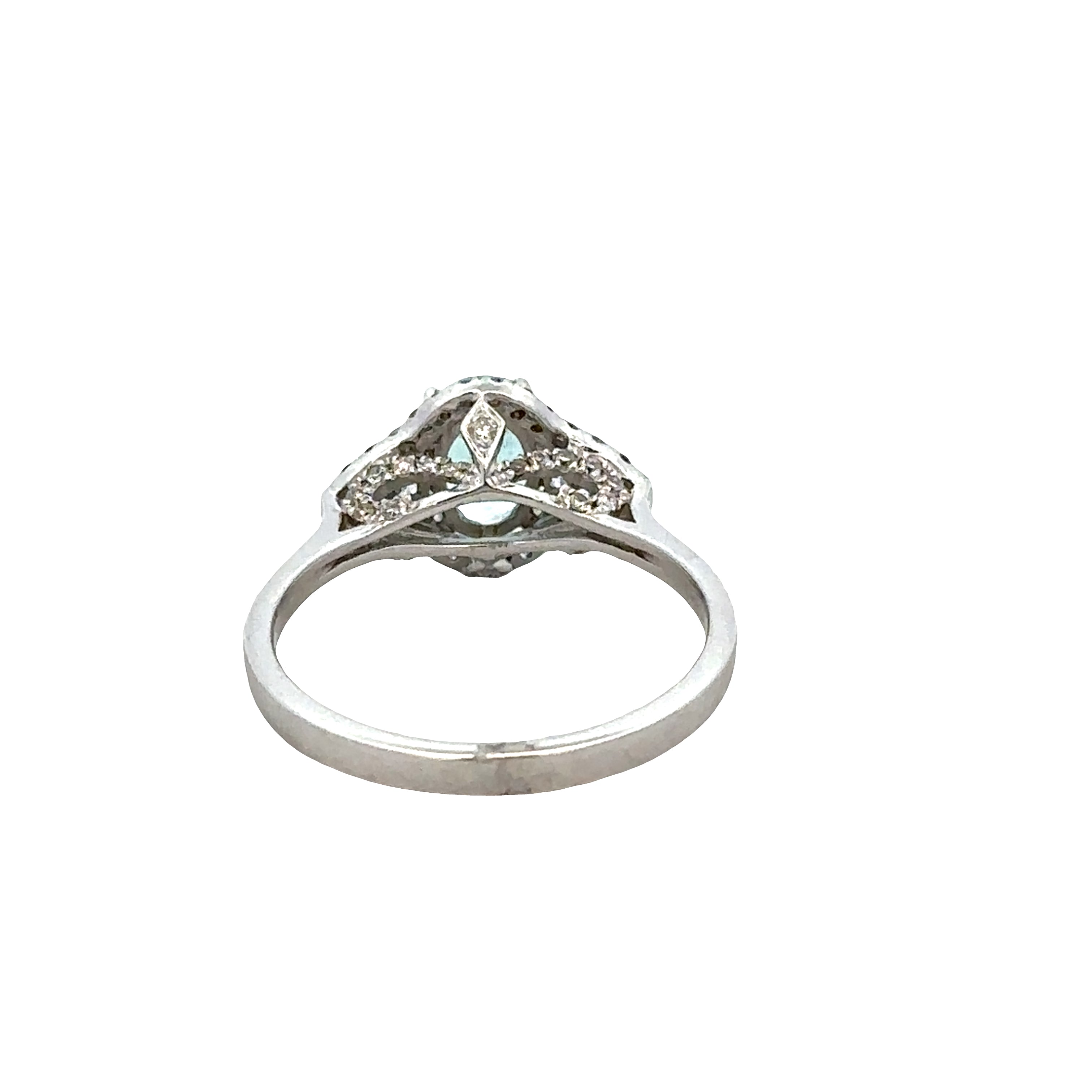 18k White Gold Ring with 0.96 CT Light Paraiba Tourmaline, Trillion and Round Diamond Accents – Size 6