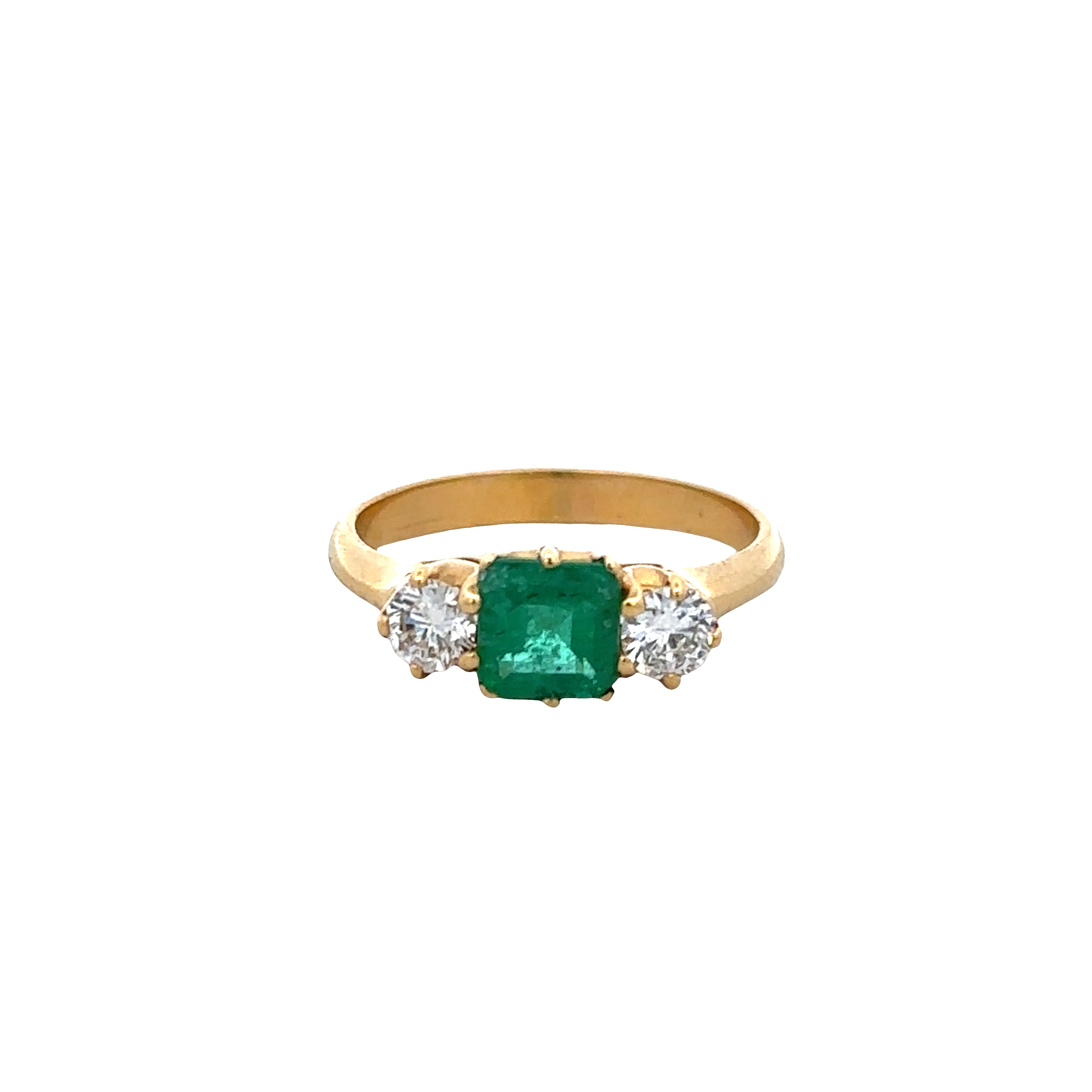 14k Yellow Gold Emerald & Diamond Three-Stone Ring – Size 5.5
