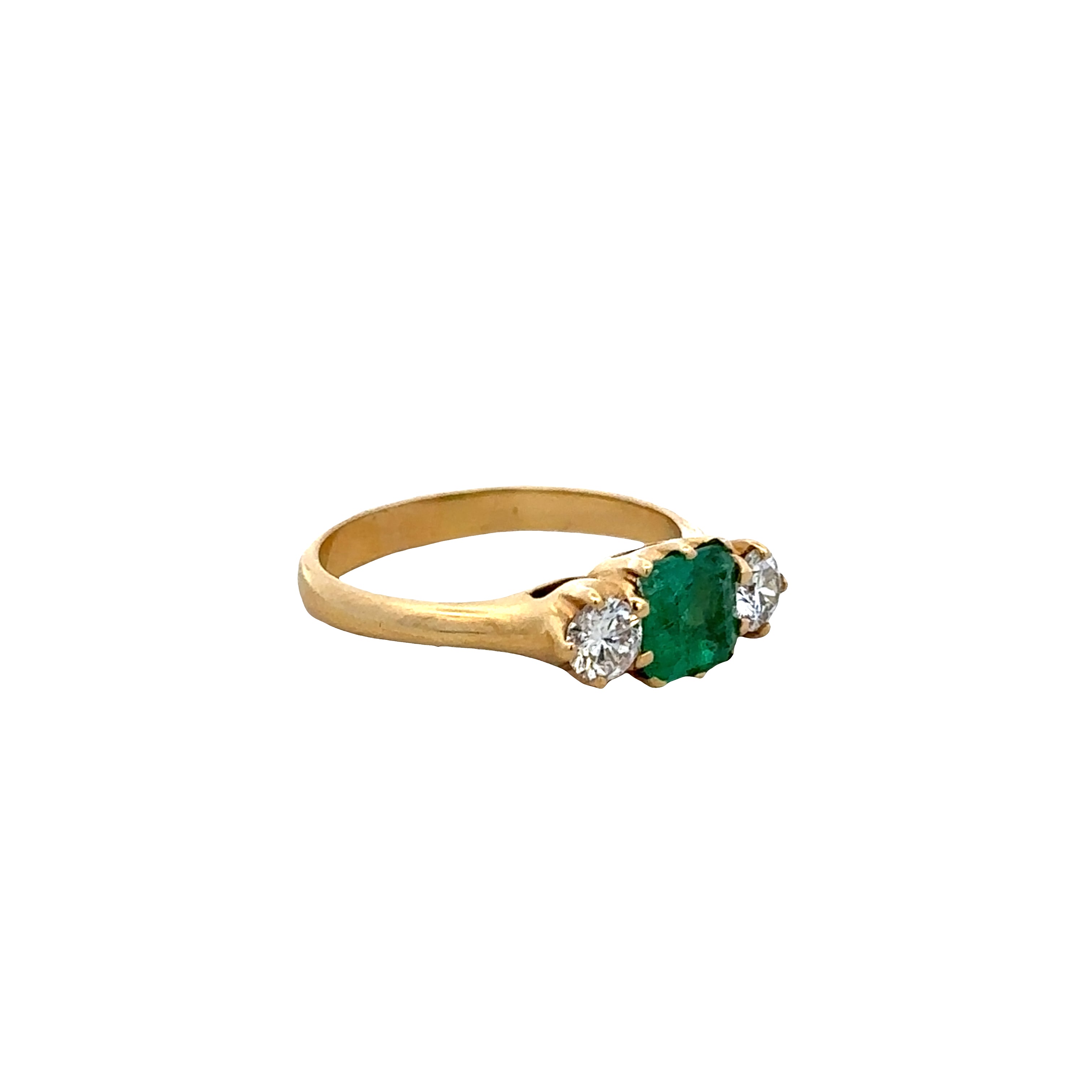14k Yellow Gold Emerald & Diamond Three-Stone Ring – Size 5.5