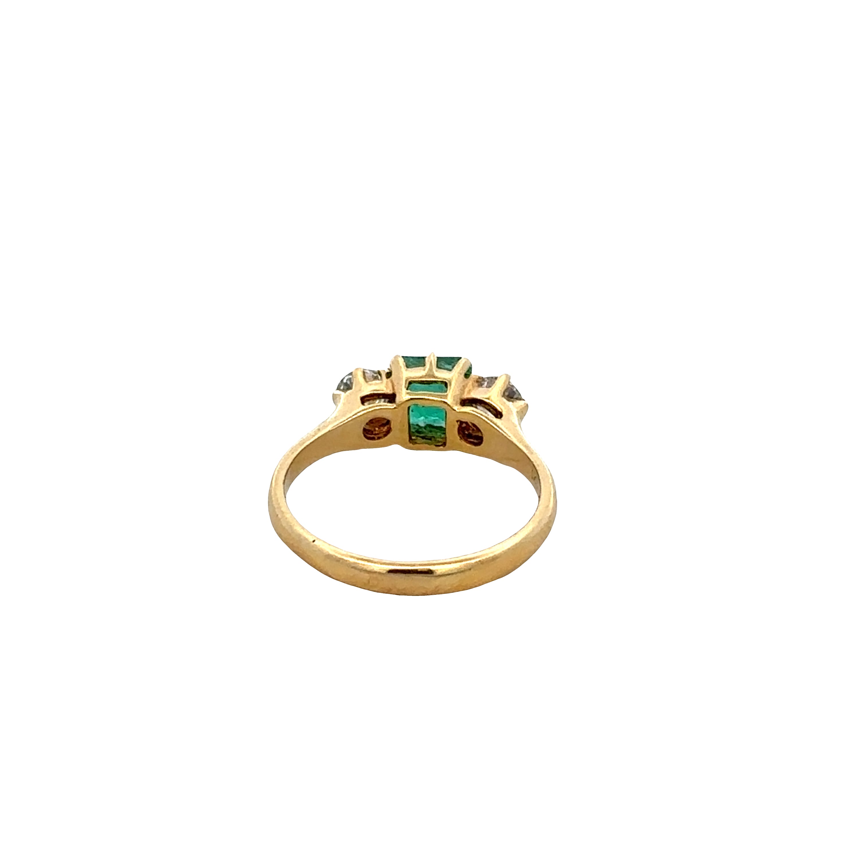 14k Yellow Gold Emerald & Diamond Three-Stone Ring – Size 5.5