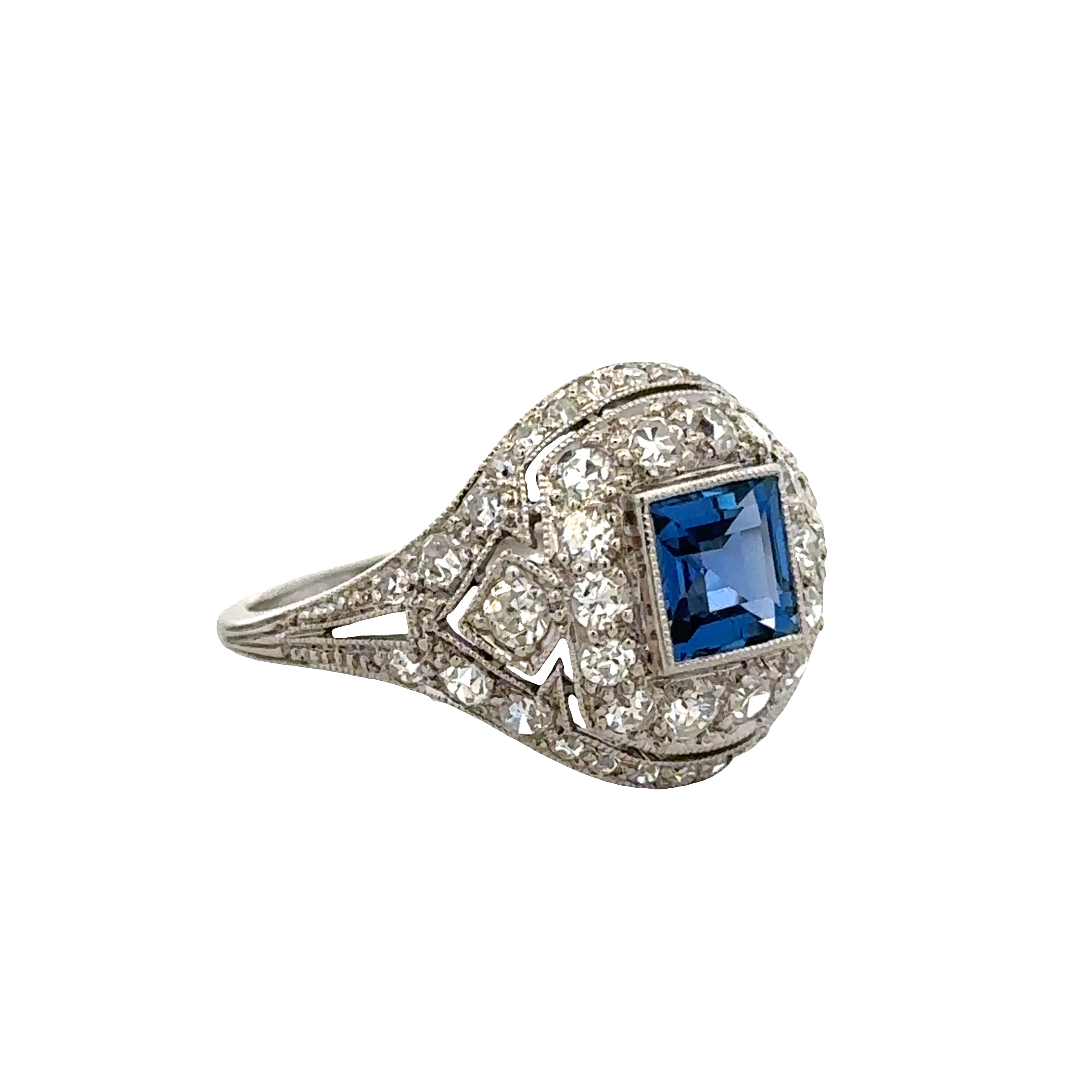 Antique Art Deco Platinum Sapphire & Diamond Ring – Size 5.75