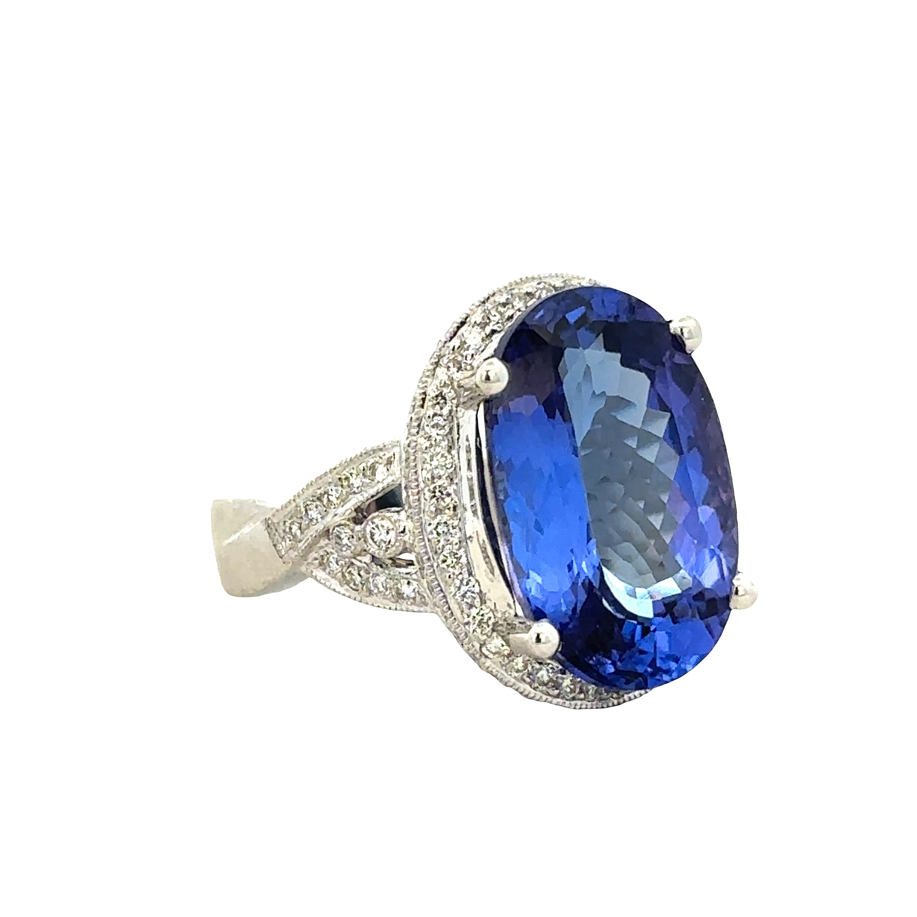18k White Gold Tanzanite & Diamond Halo Ring – Size 8