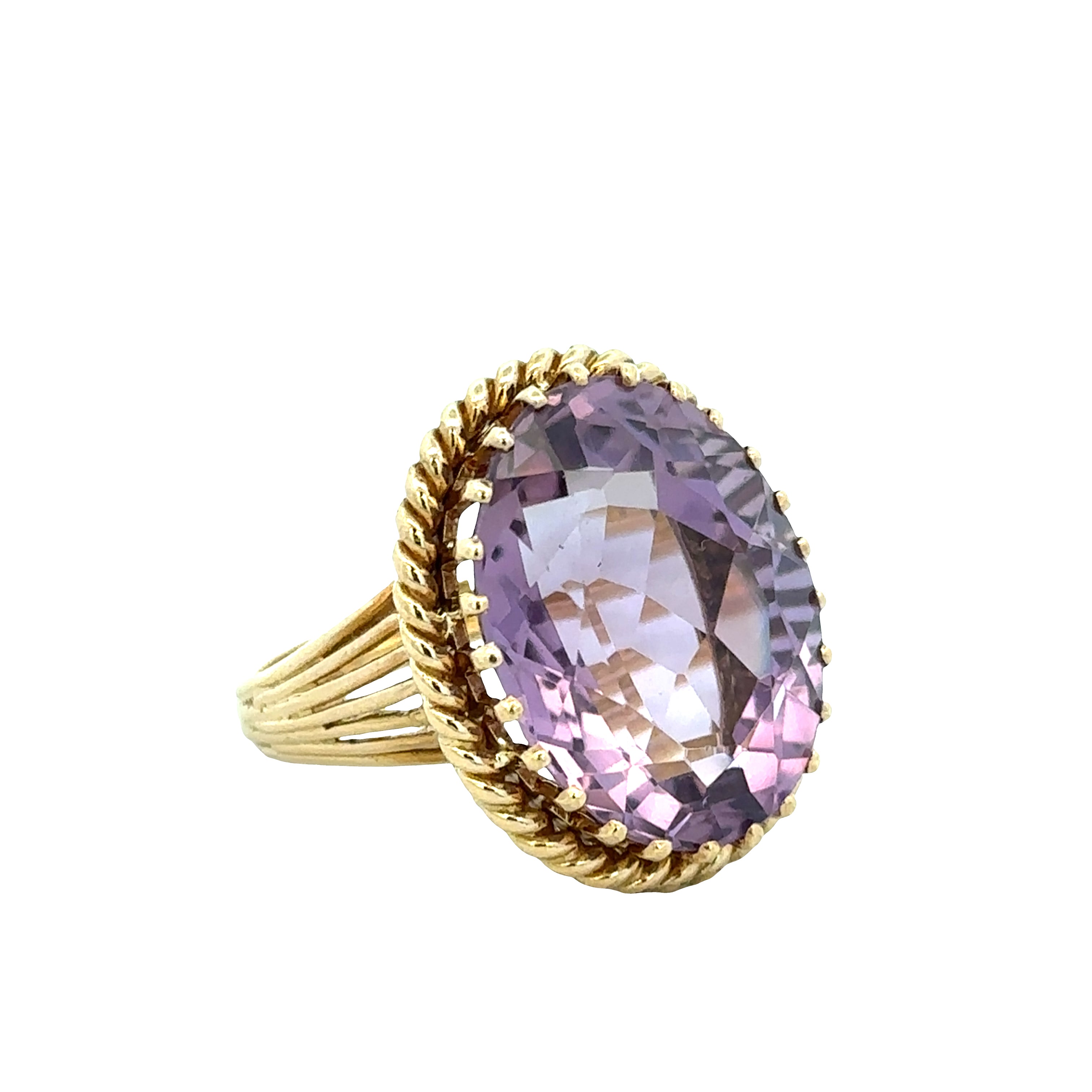 Statement 18k Yellow Gold Amethyst Ring – Size 5.75