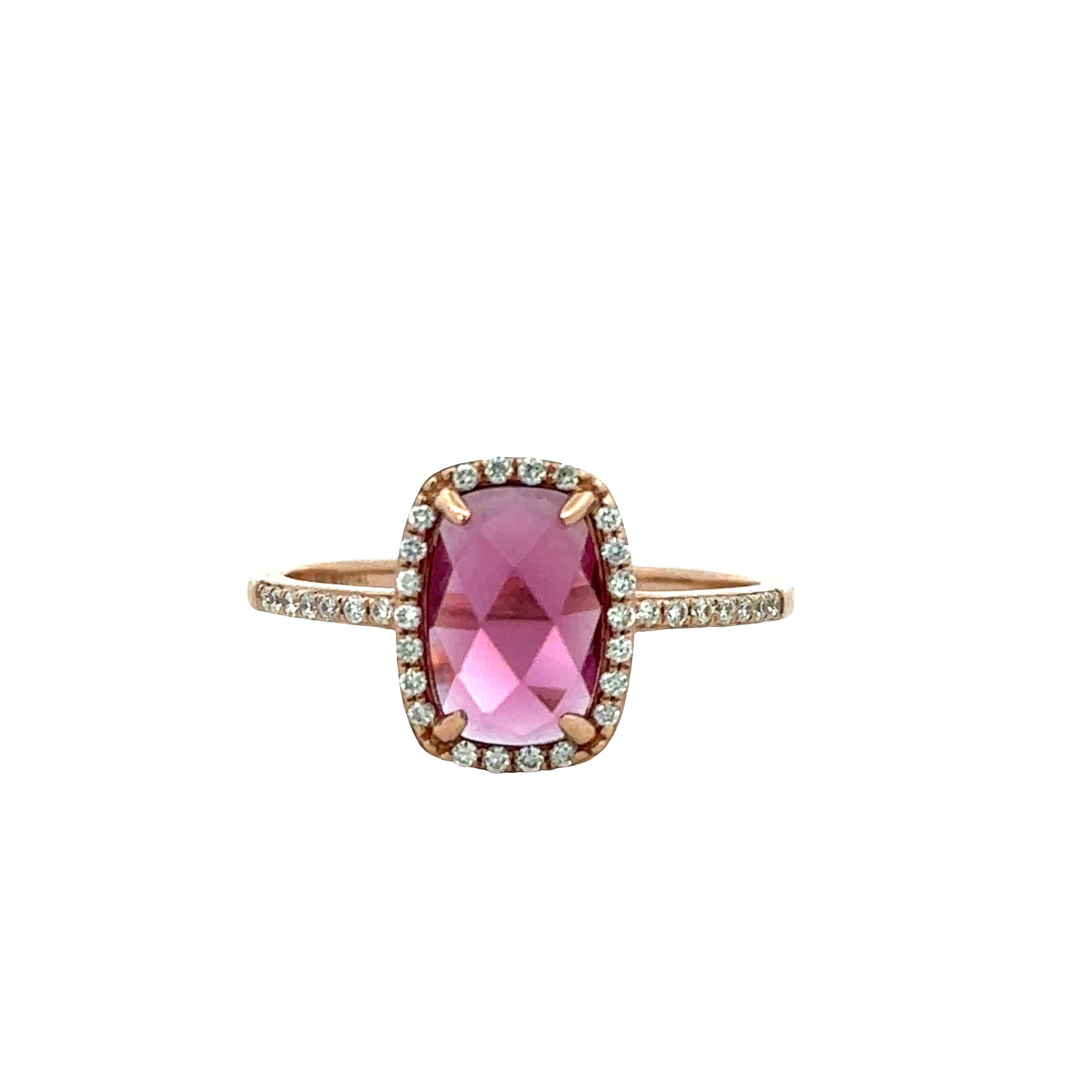 14k Yellow Gold Rhodolite Garnet and Diamond Halo Ring – 2.0 ct. Center Stone