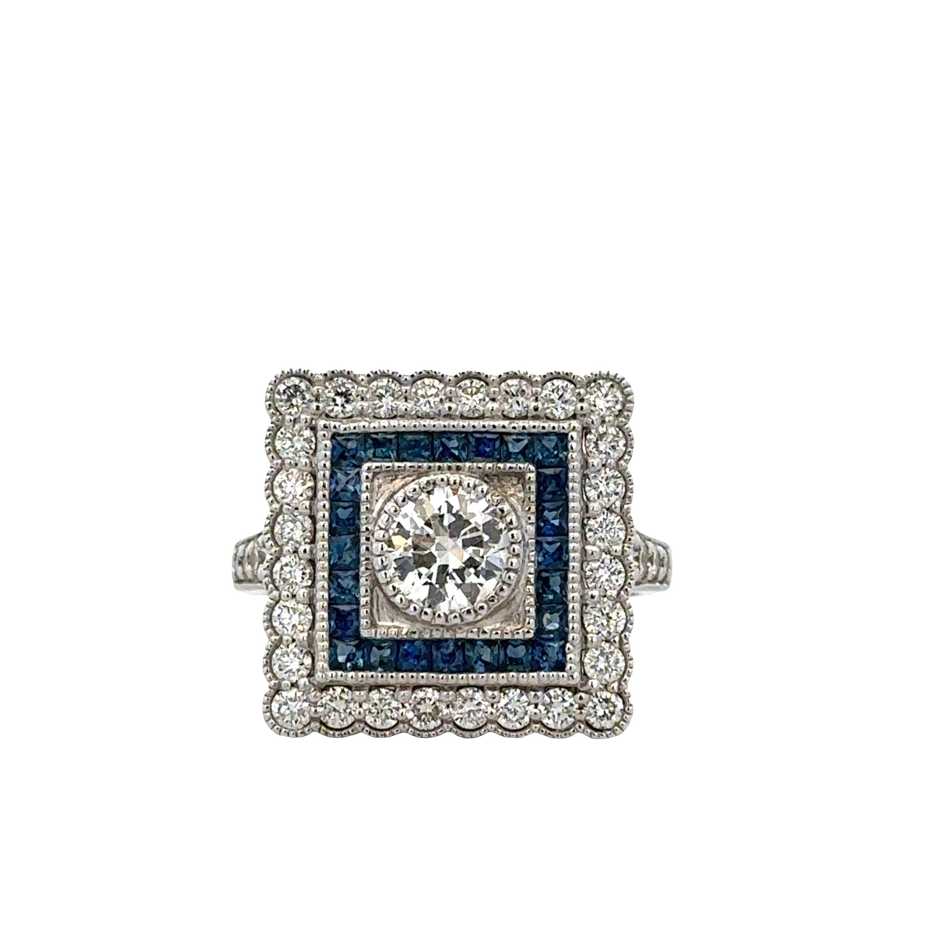 18k White Gold Diamond & Sapphire Geometric Ring – Size 7