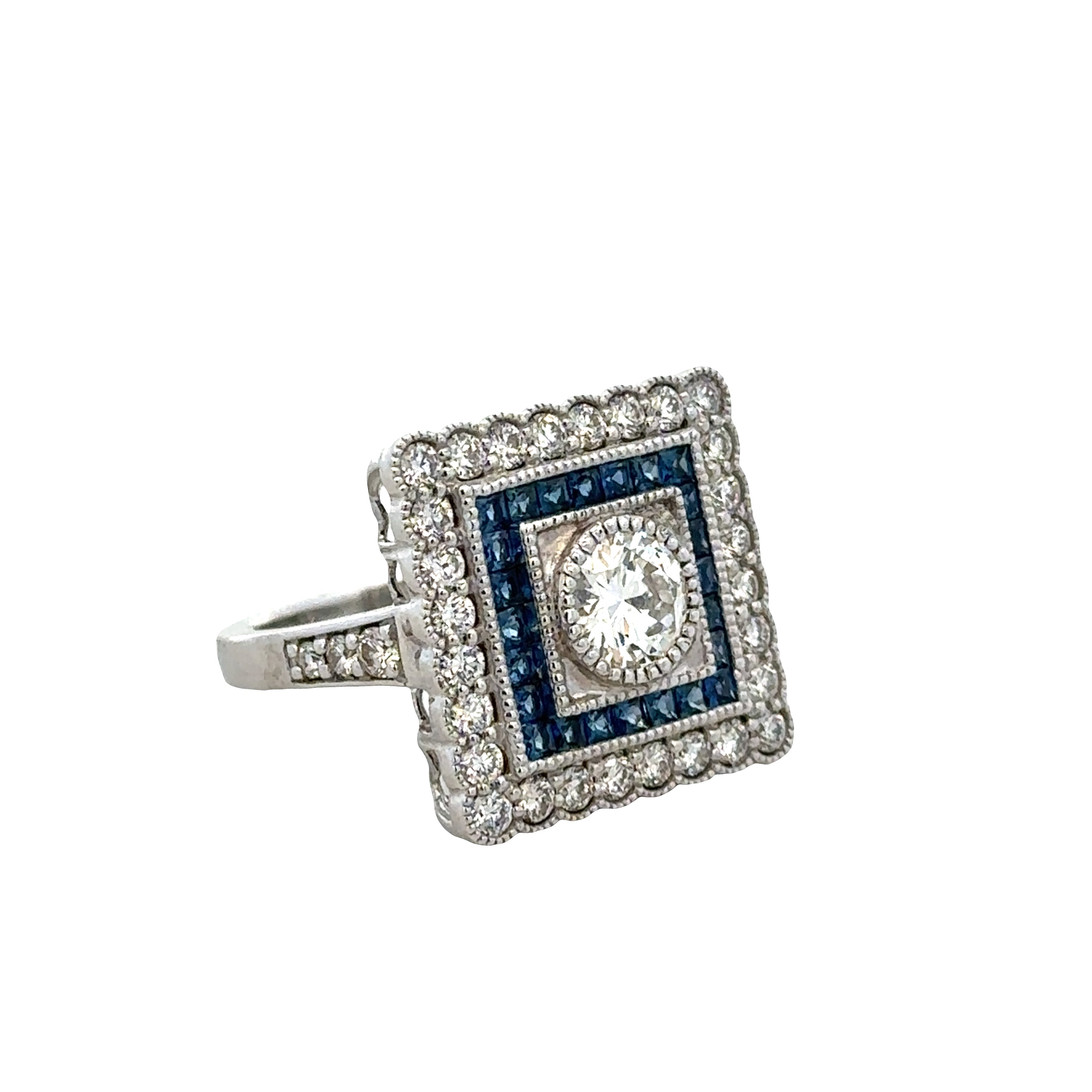 18k White Gold Diamond & Sapphire Geometric Ring – Size 7