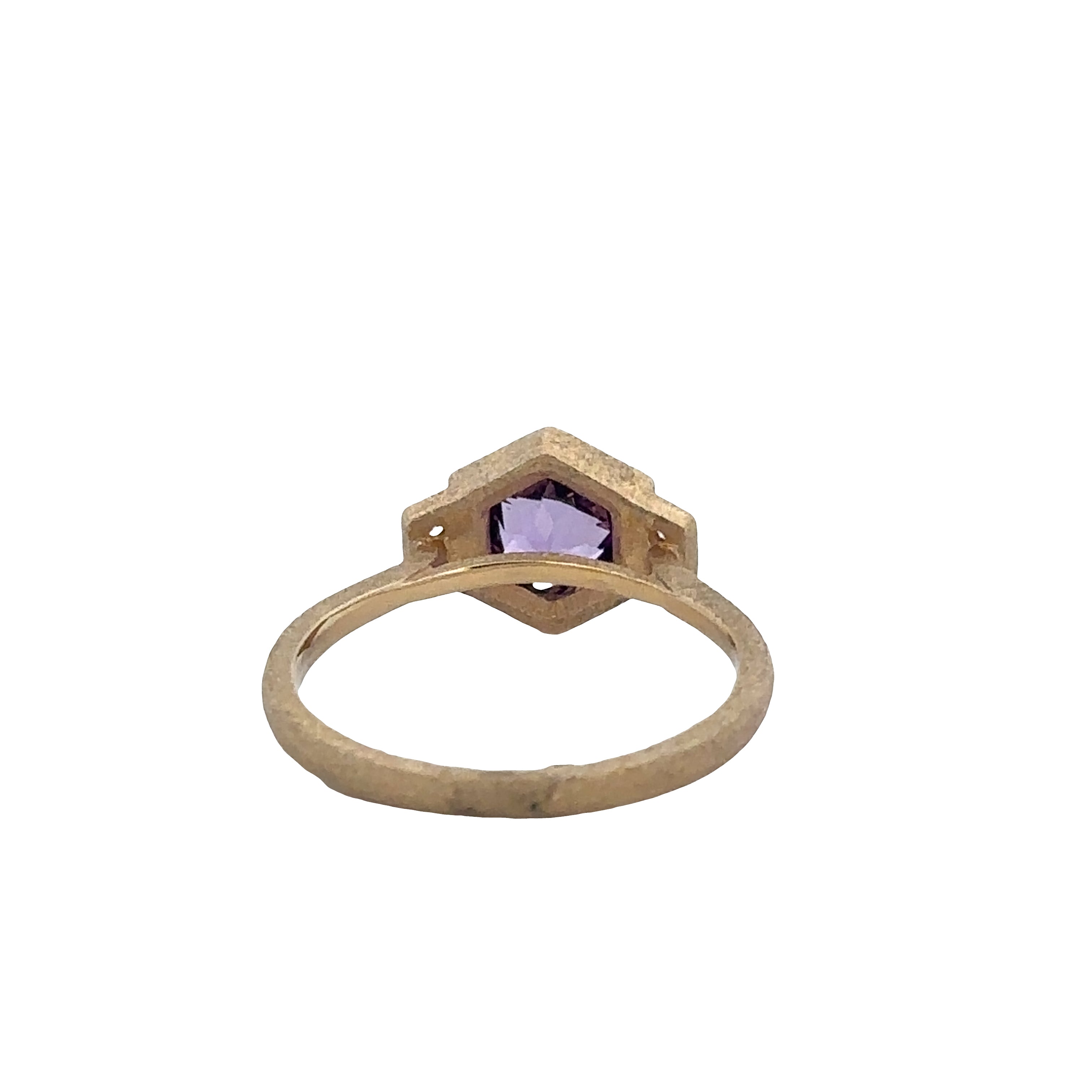 14k Yellow Gold Amethyst & Diamond Hexagonal Ring – Size 6.75