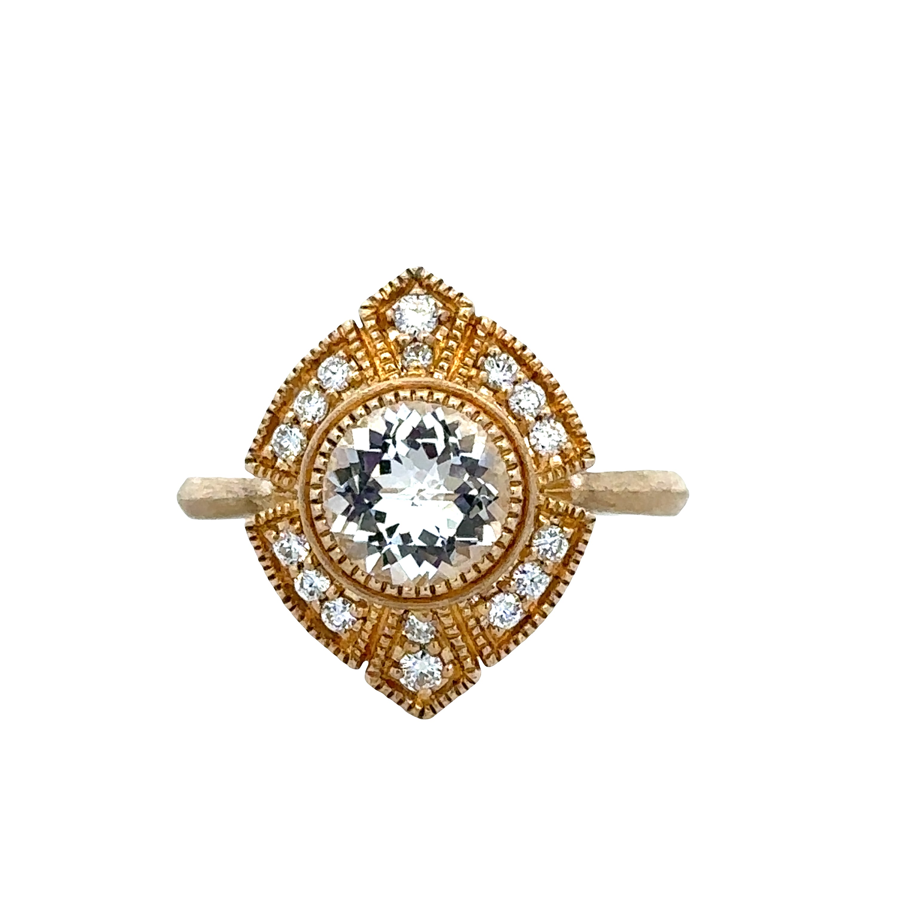 14k Yellow Gold White Topaz & Diamond Shield Ring – Size 6.75