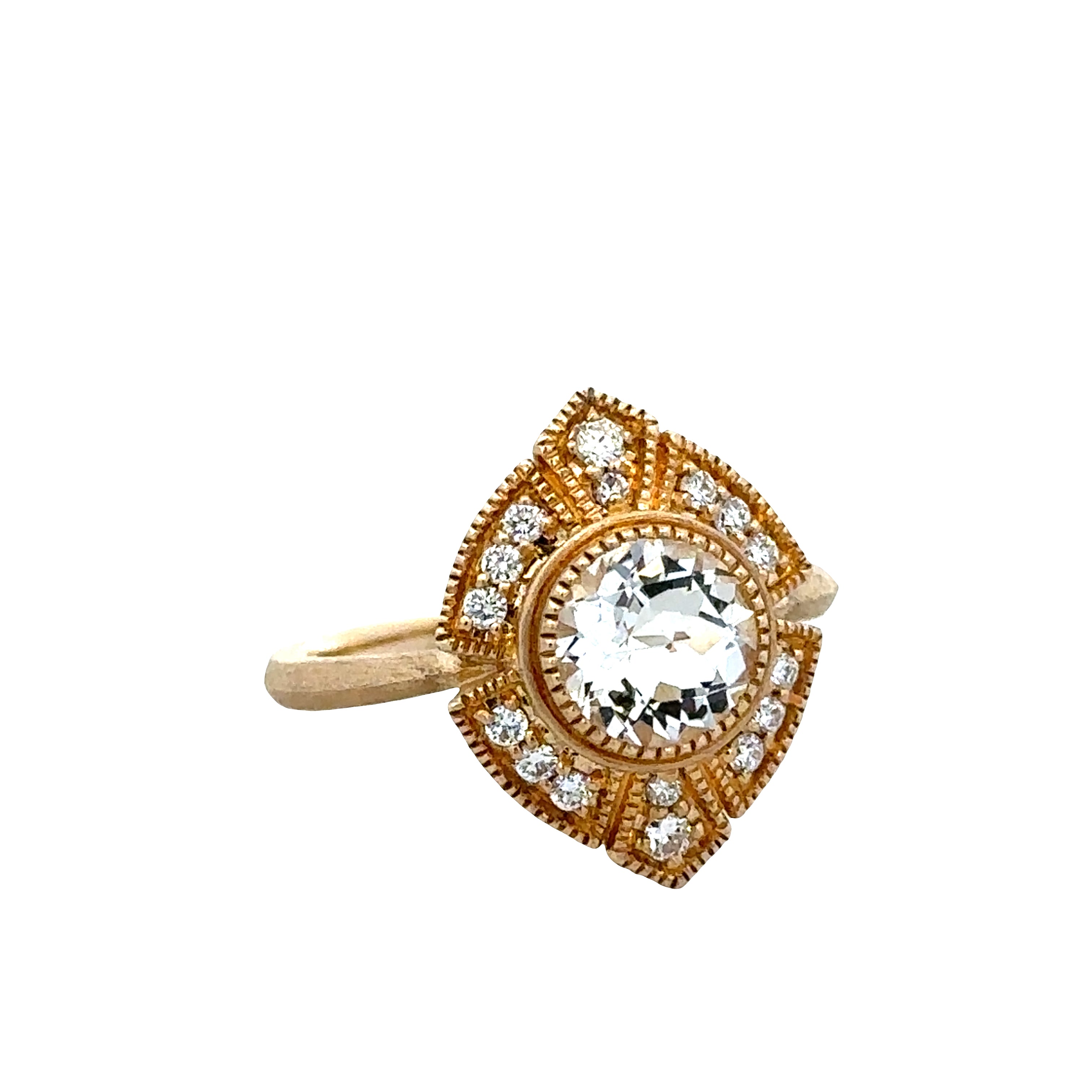 14k Yellow Gold White Topaz & Diamond Shield Ring – Size 6.75