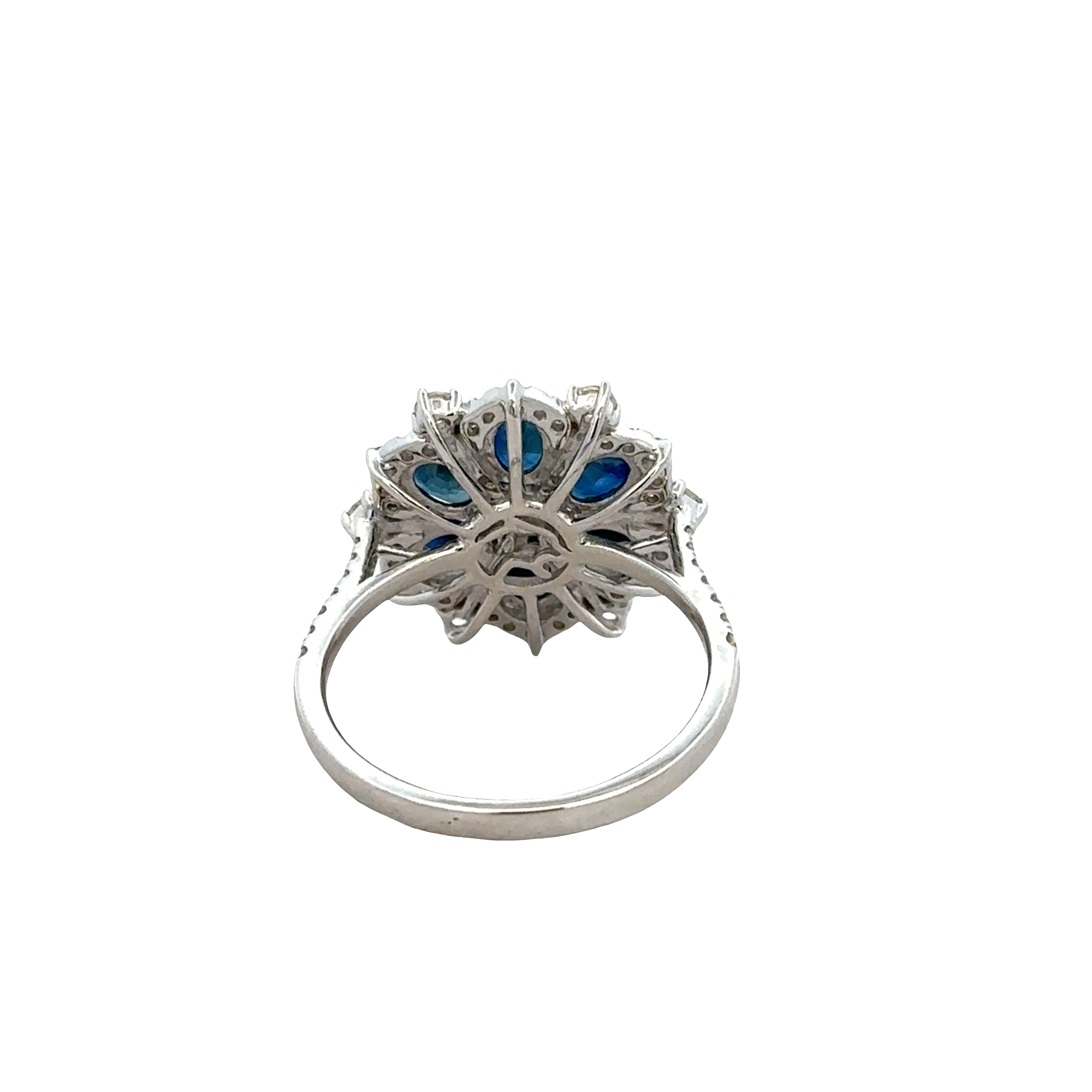 14k White Gold Blue Sapphire and Diamond Floral Ring – Size 7