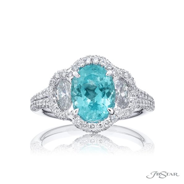 Platinum Paraiba Tourmaline and Diamond Three-Stone Ring – Size 6