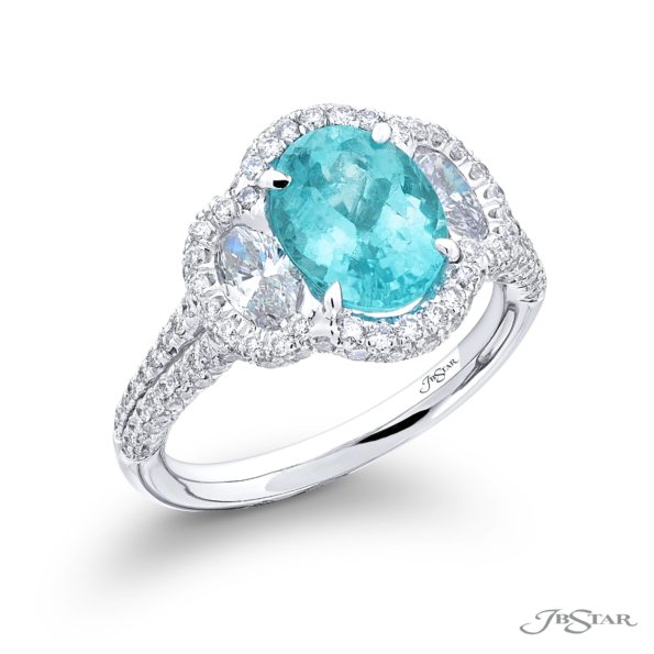 Platinum Paraiba Tourmaline and Diamond Three-Stone Ring – Size 6