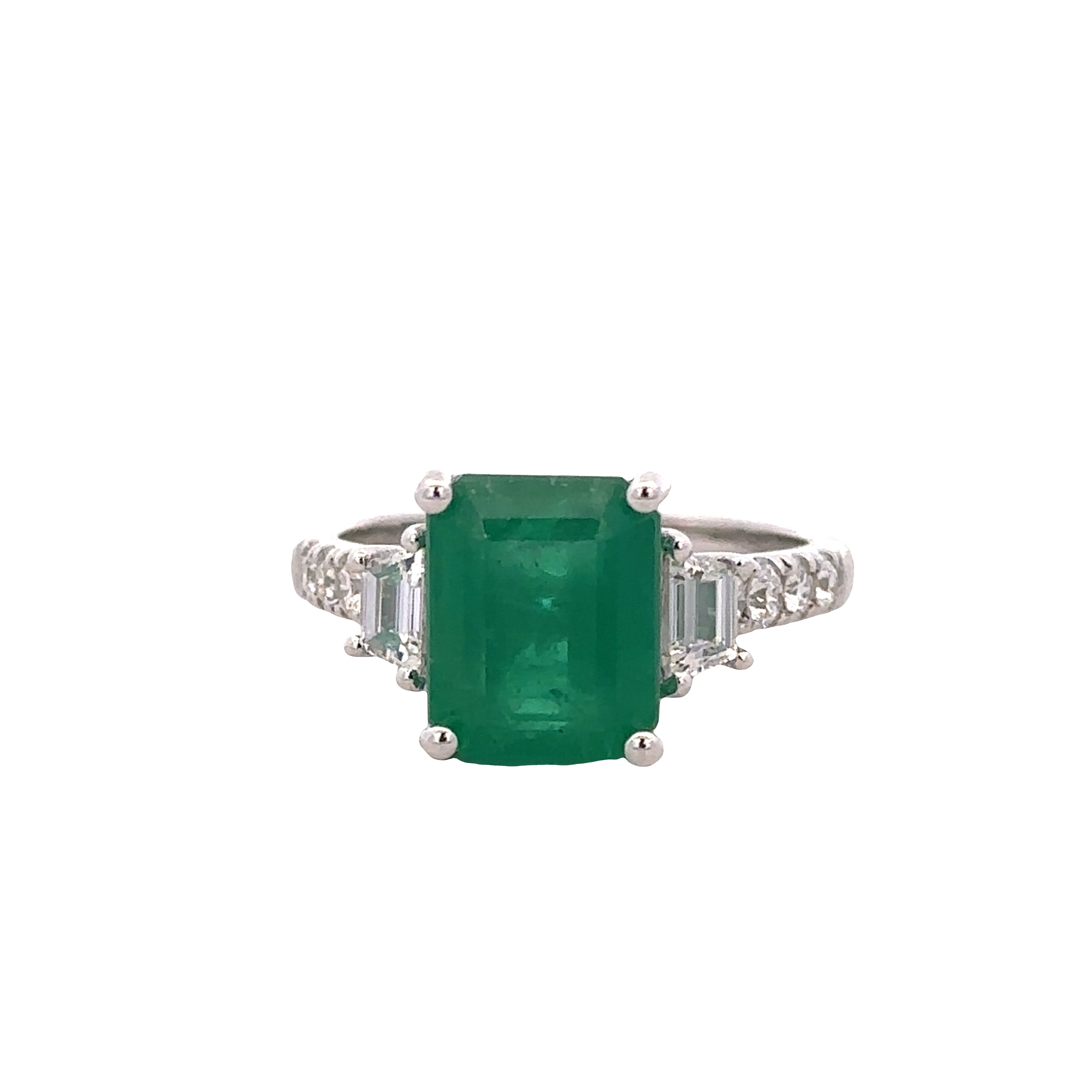 14k White Gold Emerald & Diamond Ring – Size 7