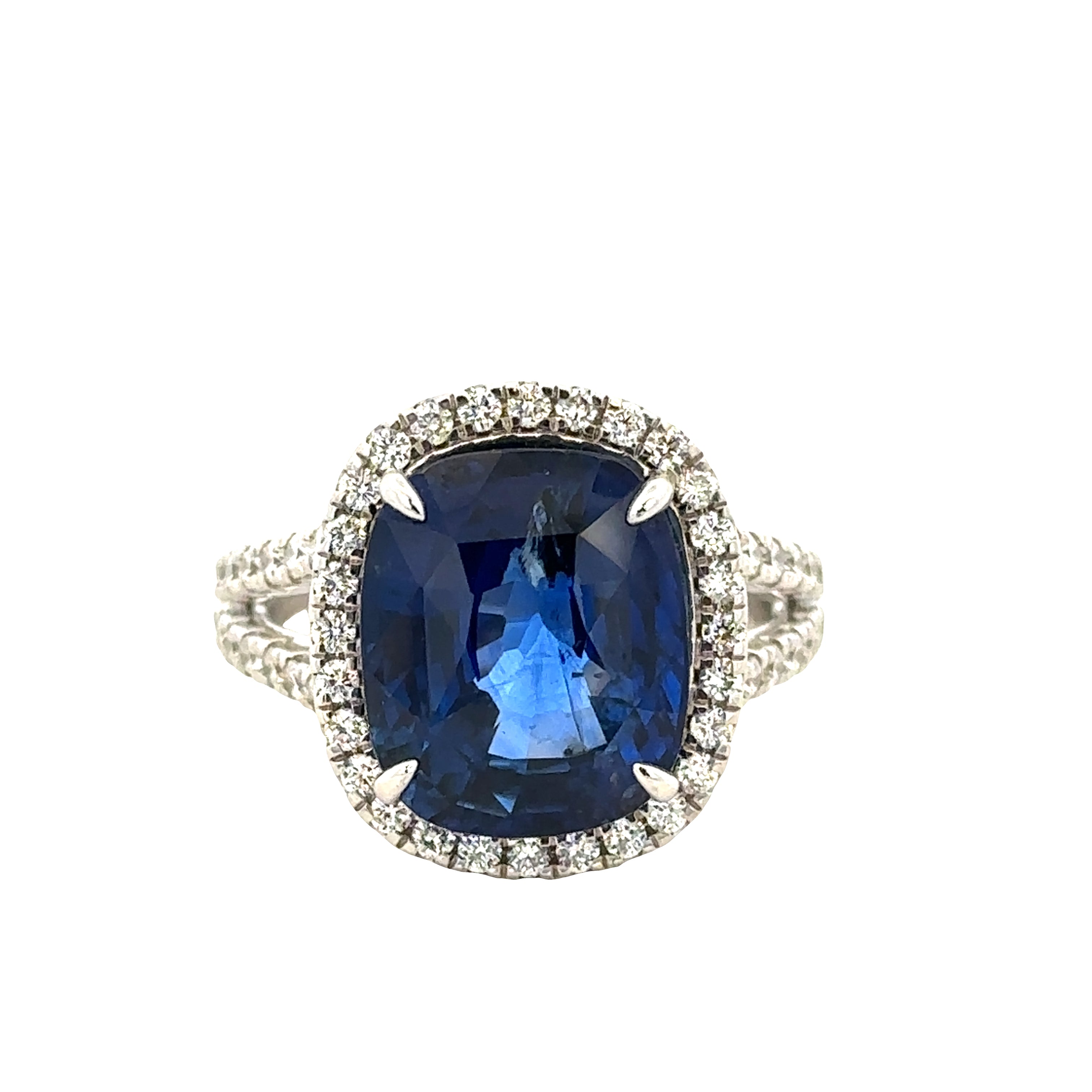 14k White Gold Sapphire & Diamond Halo Ring – Size 7.5