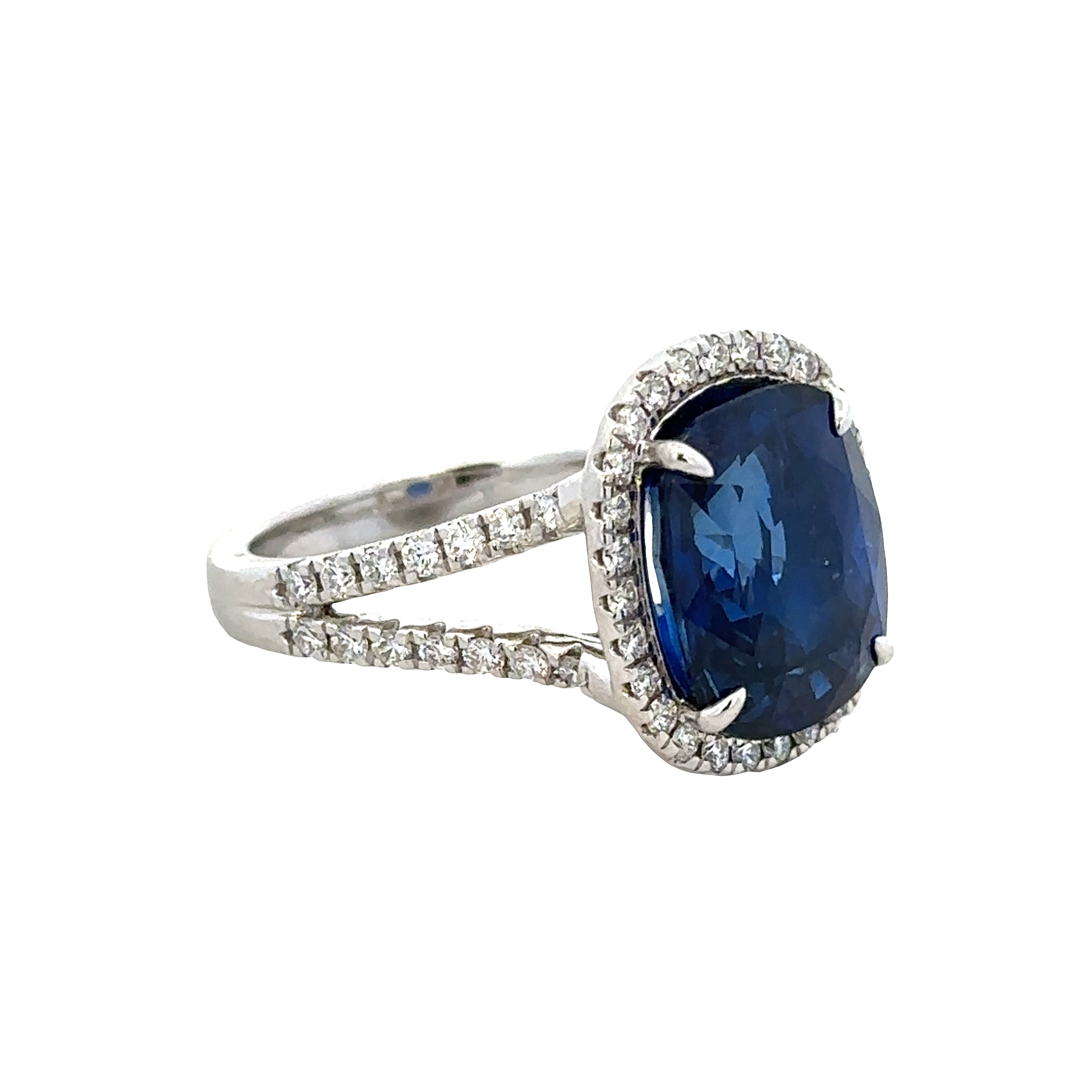 14k White Gold Sapphire & Diamond Halo Ring – Size 7.5