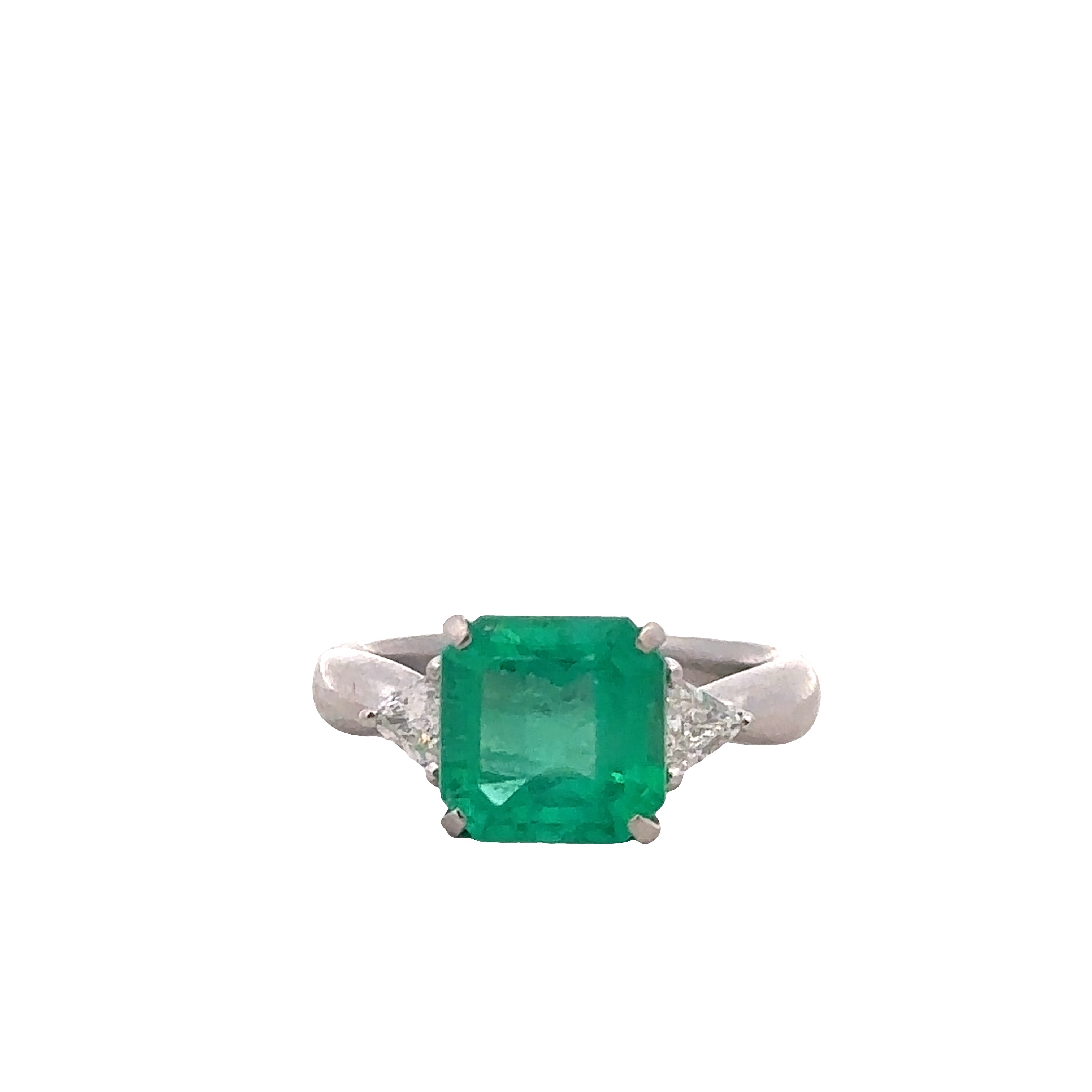Platinum Emerald & Diamond Three-Stone Ring – Size 4.75