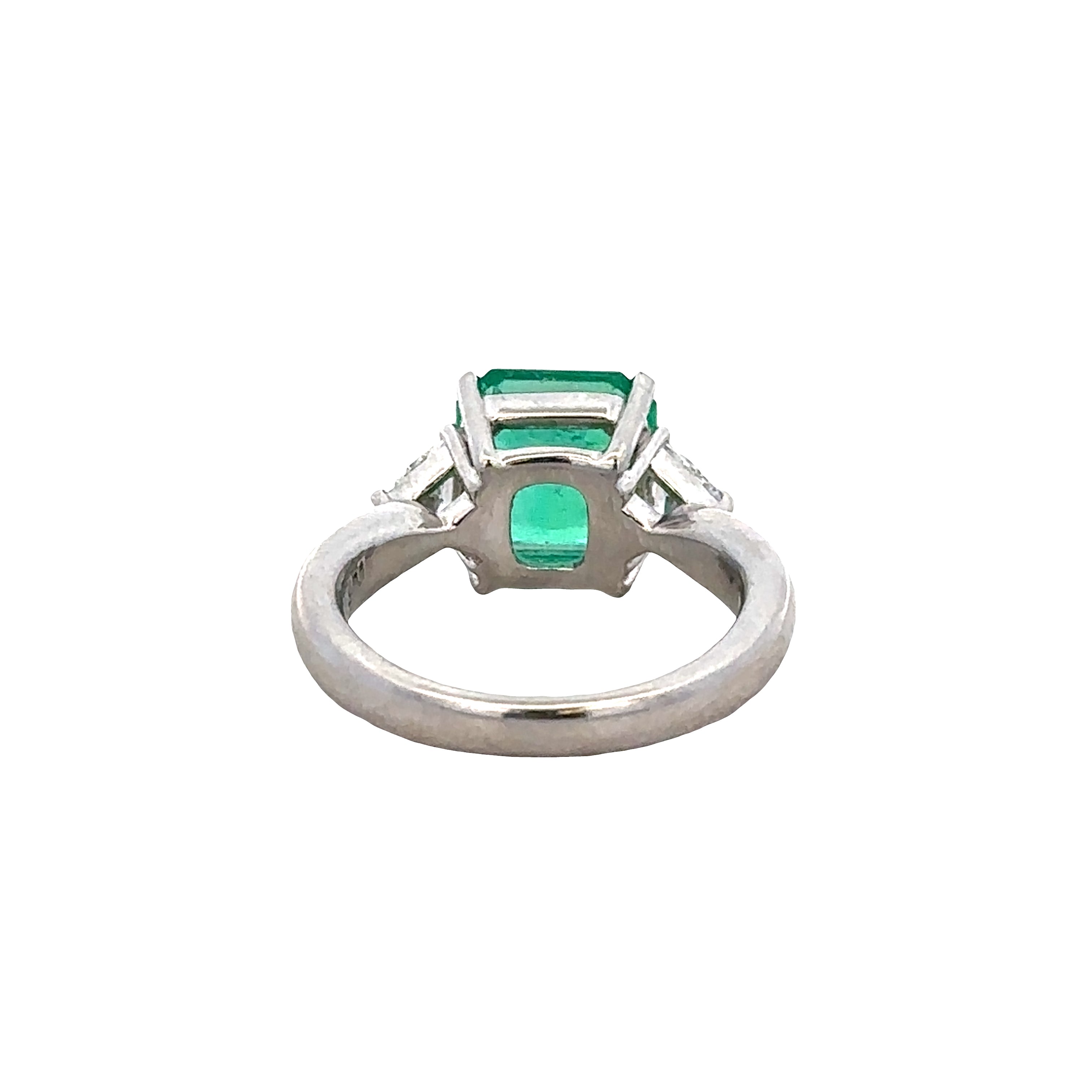 Platinum Emerald & Diamond Three-Stone Ring – Size 4.75