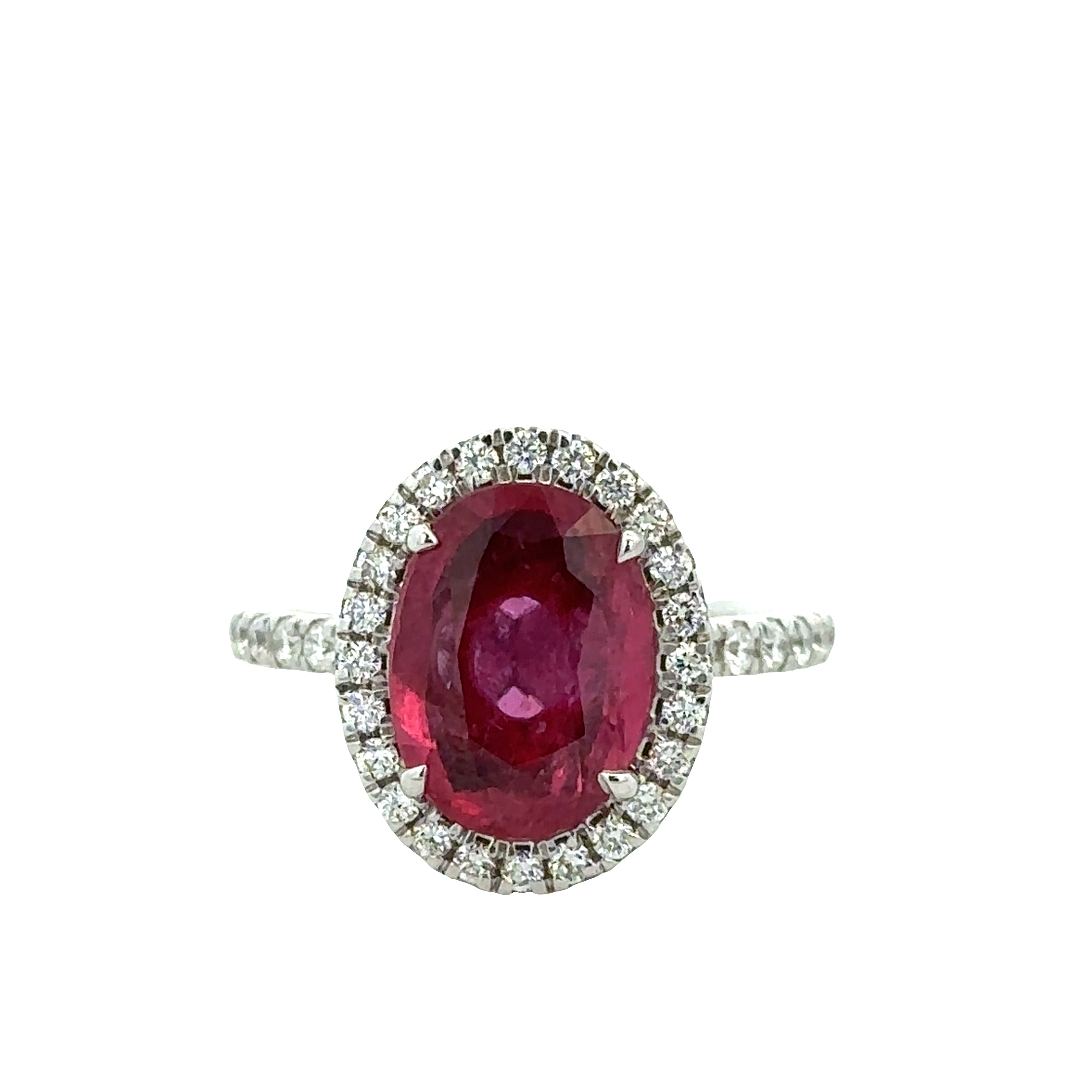 14k White Gold Ruby & Diamond Halo Ring – Size 6.5