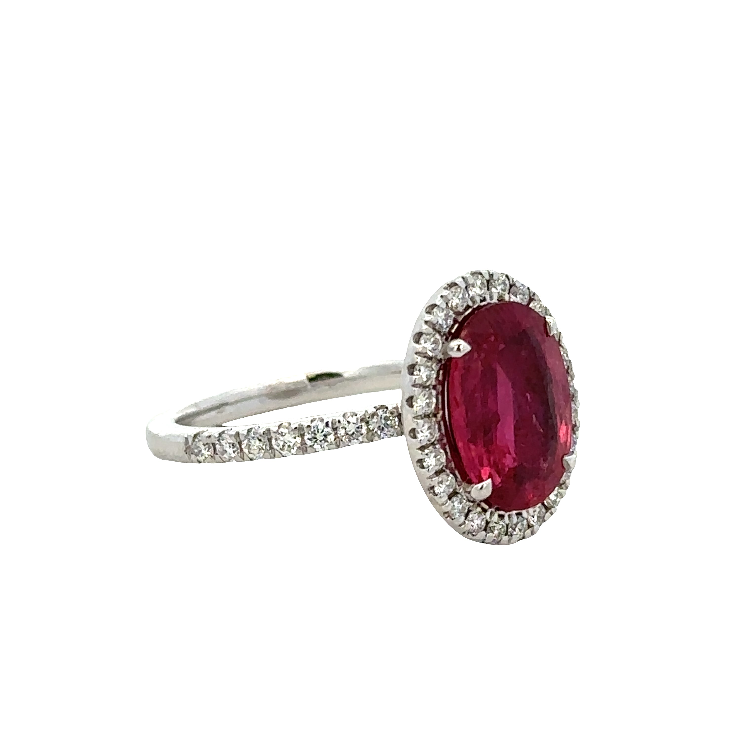 14k White Gold Ruby & Diamond Halo Ring – Size 6.5