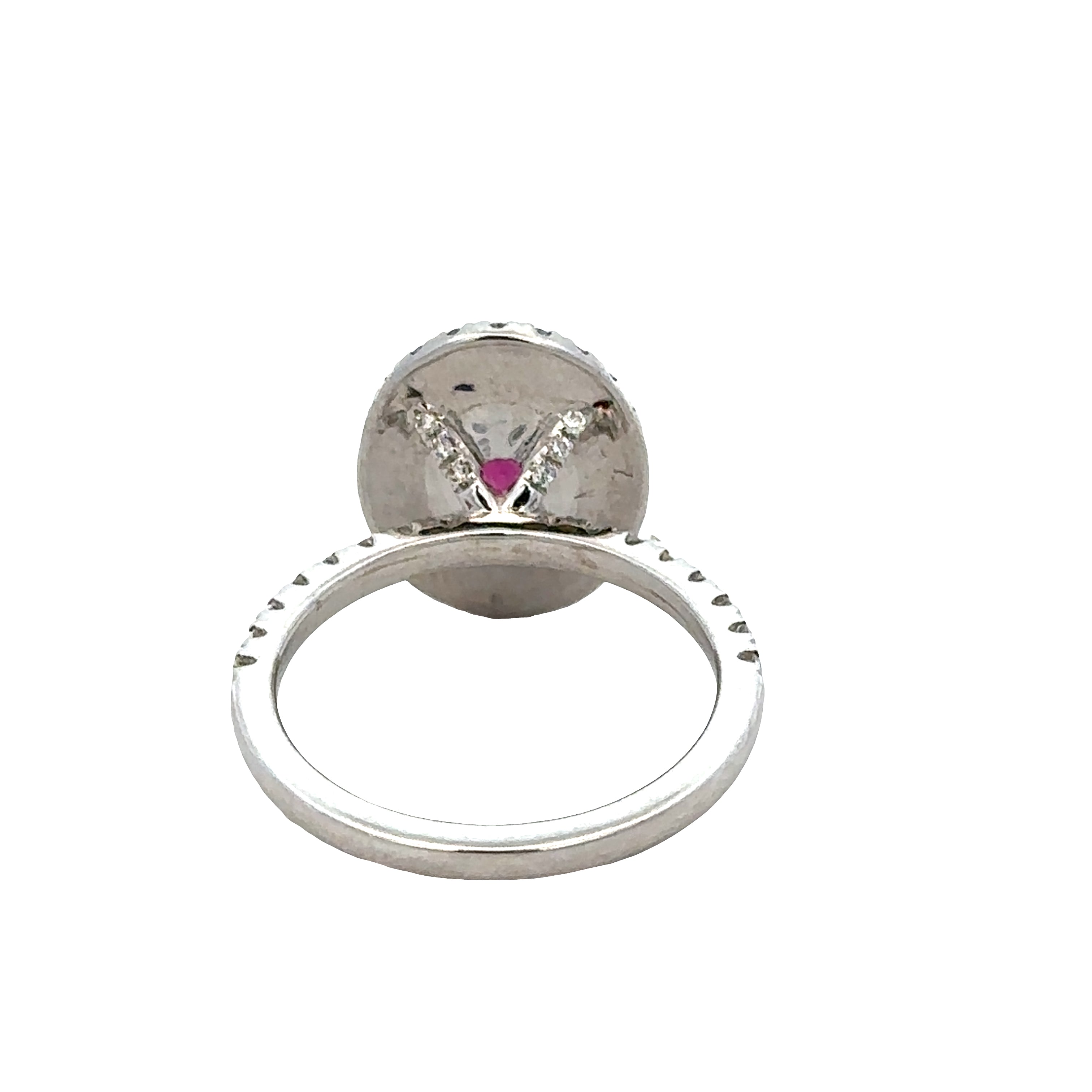 14k White Gold Ruby & Diamond Halo Ring – Size 6.5