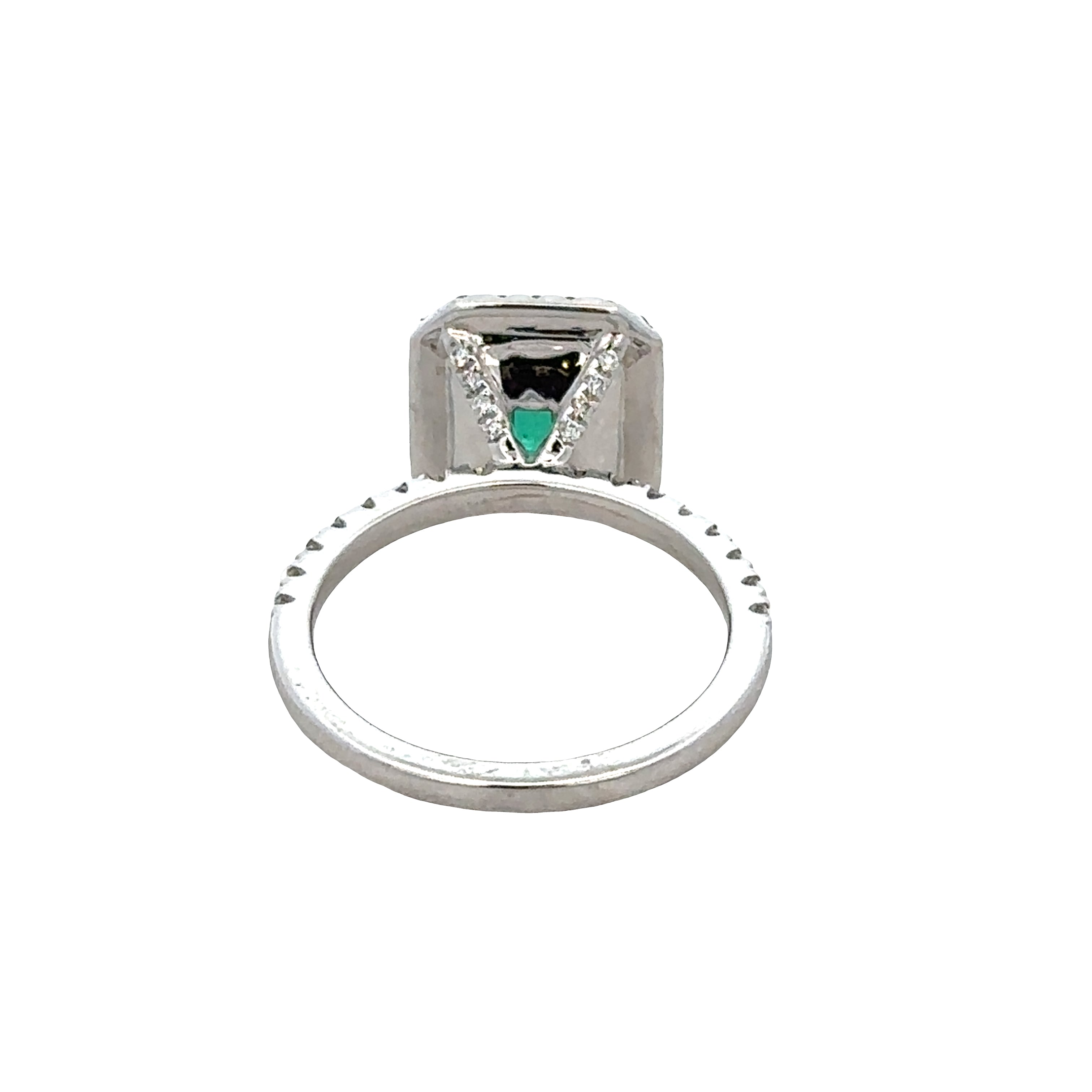 14k White Gold Emerald & Diamond Halo Ring – Size 7.5