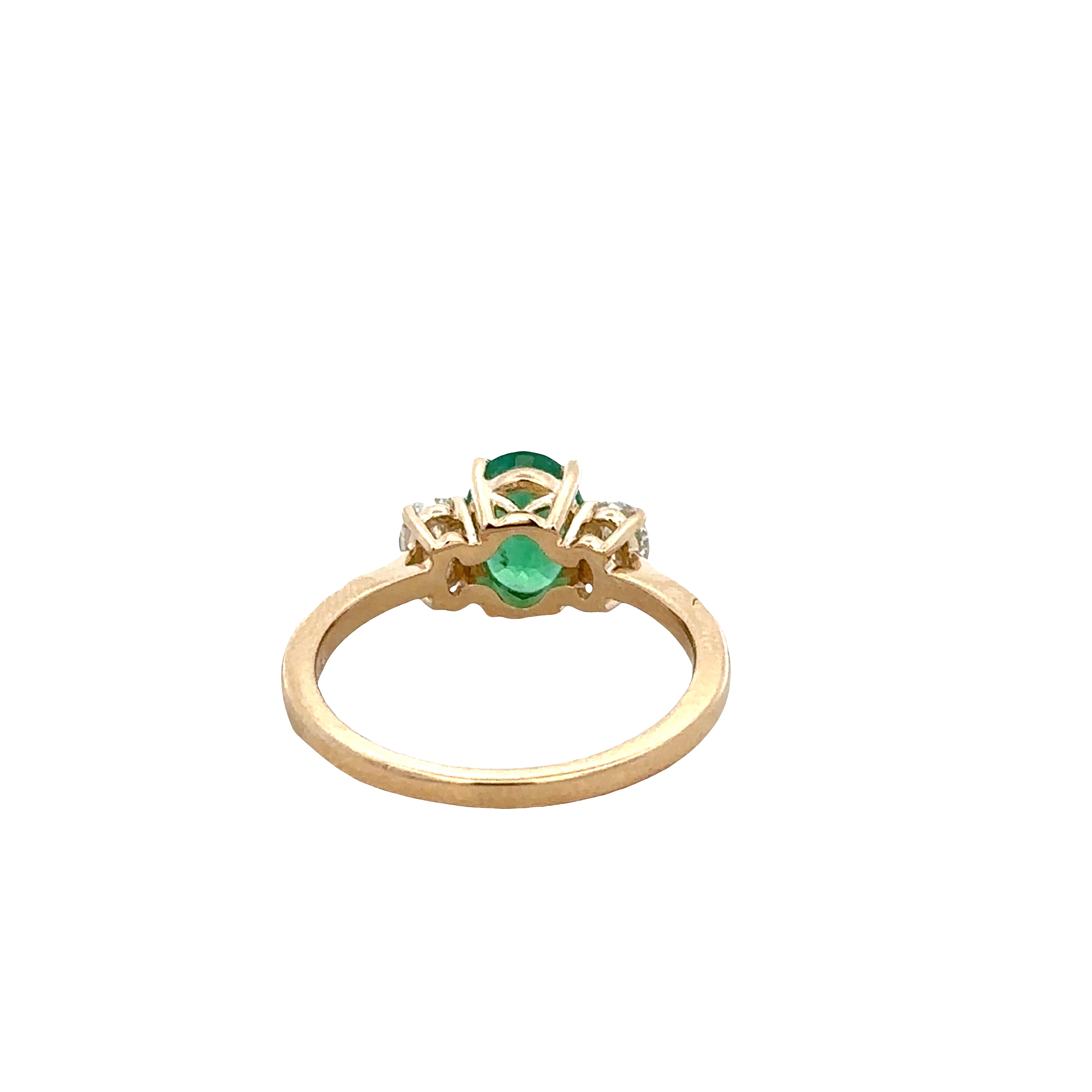 14k Yellow Gold Emerald and Diamond Three-Stone Ring – Size 7