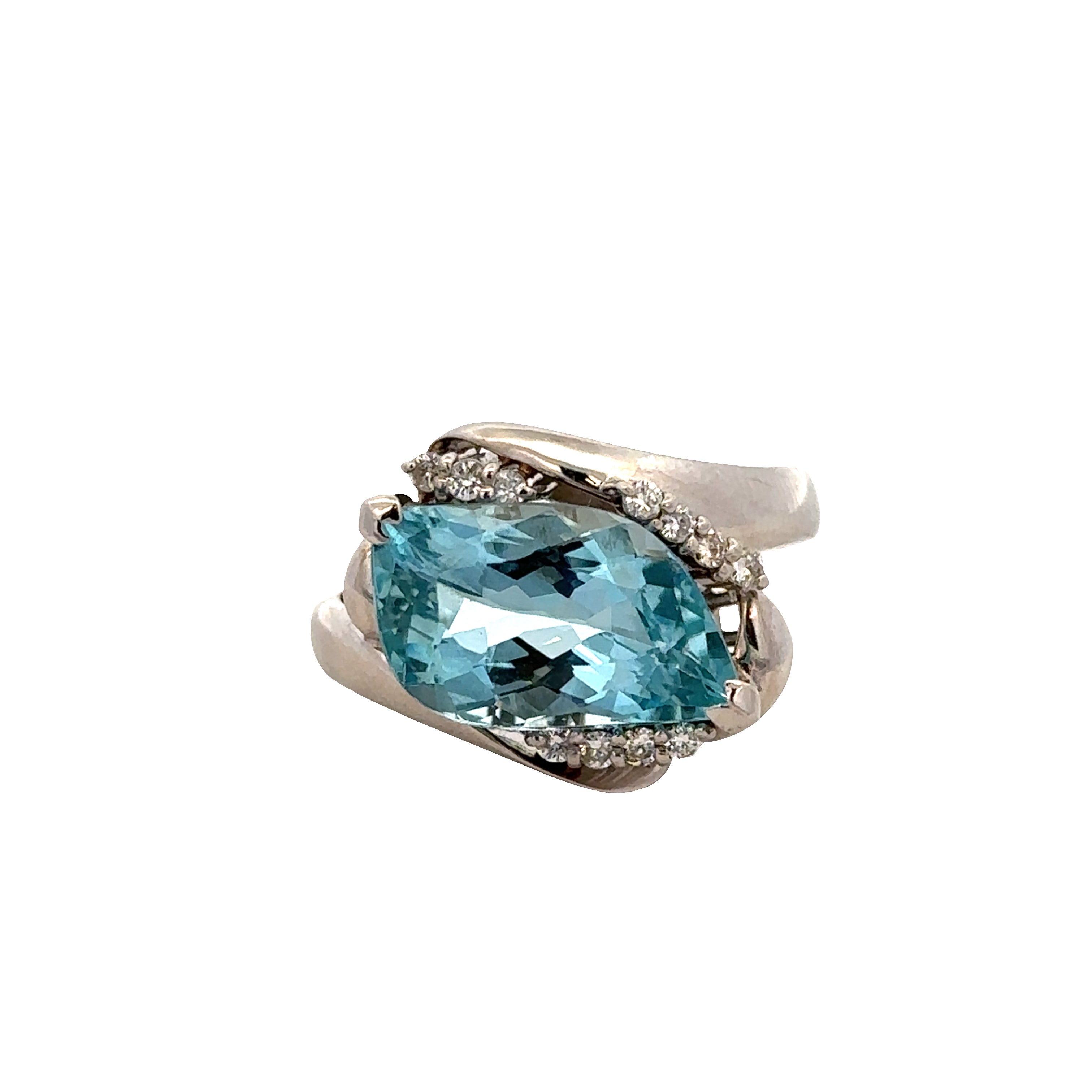 Platinum Aquamarine and Diamond Diagonal Ring – Size 7