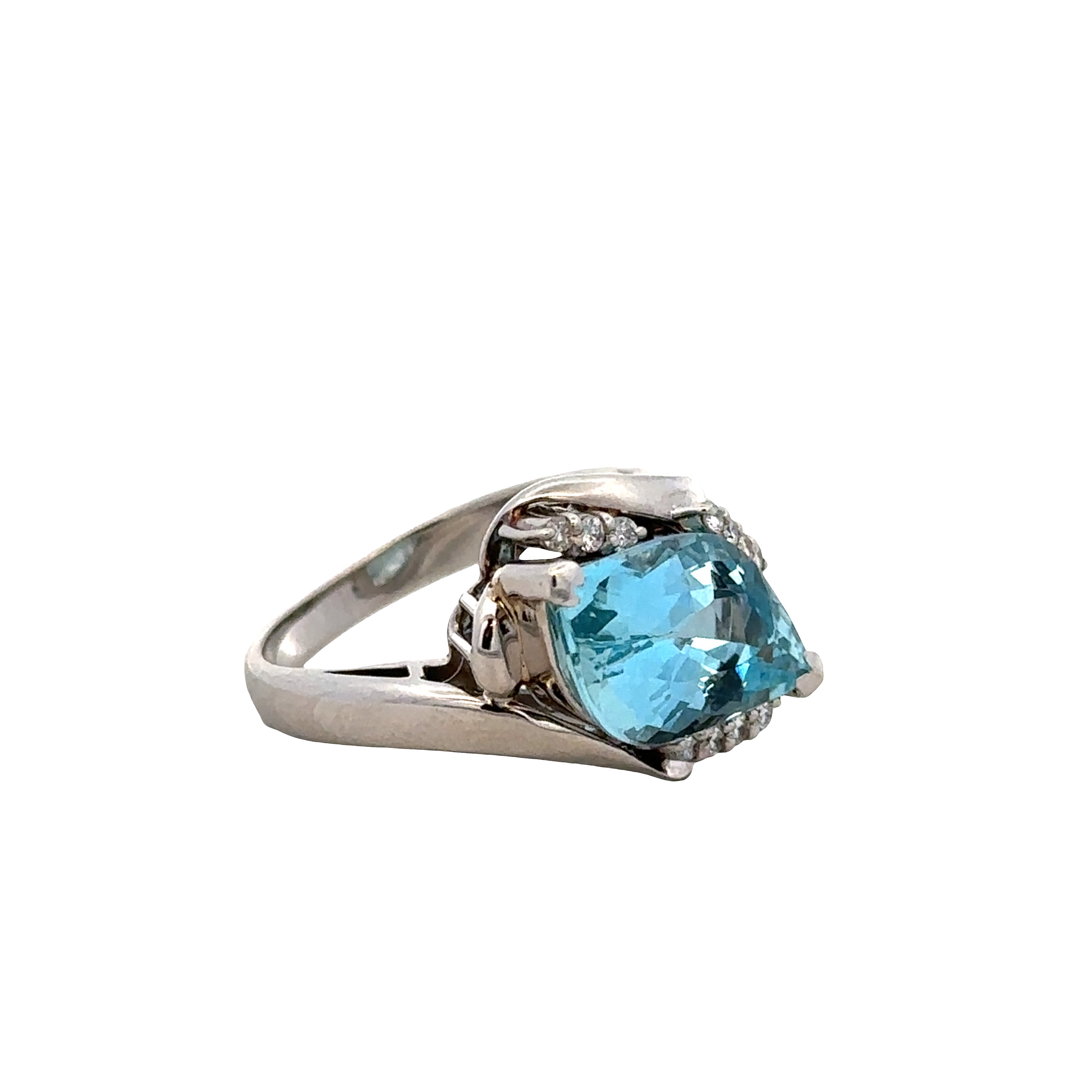Platinum Aquamarine and Diamond Diagonal Ring – Size 7