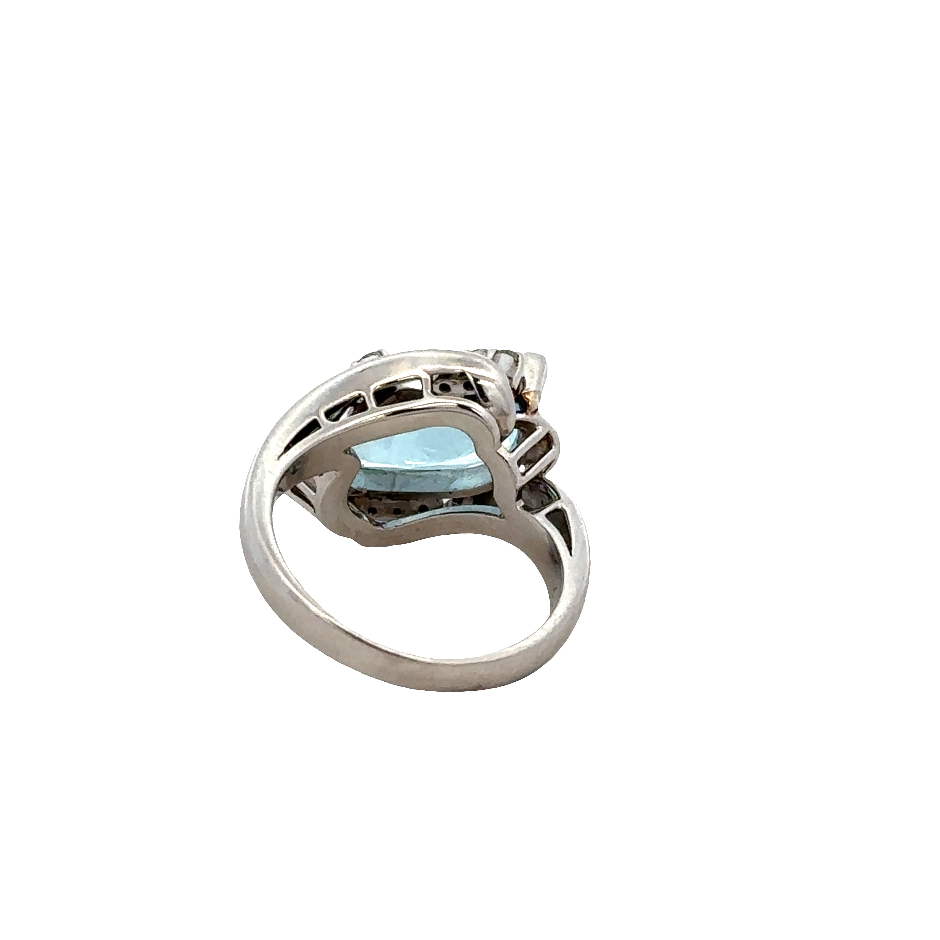 Platinum Aquamarine and Diamond Diagonal Ring – Size 7