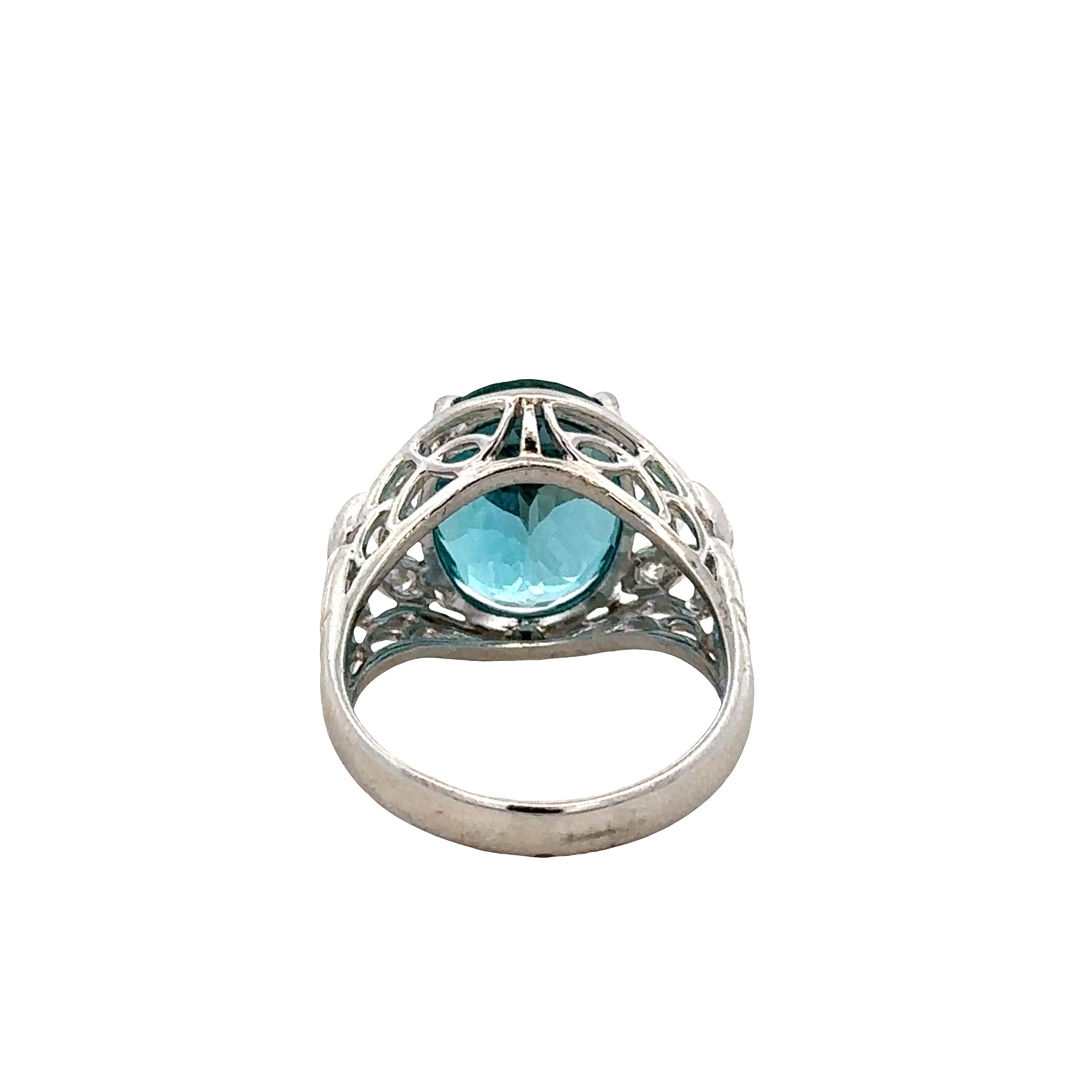 Platinum Blue Zircon and Diamond Foliate Ring – Size 9.5