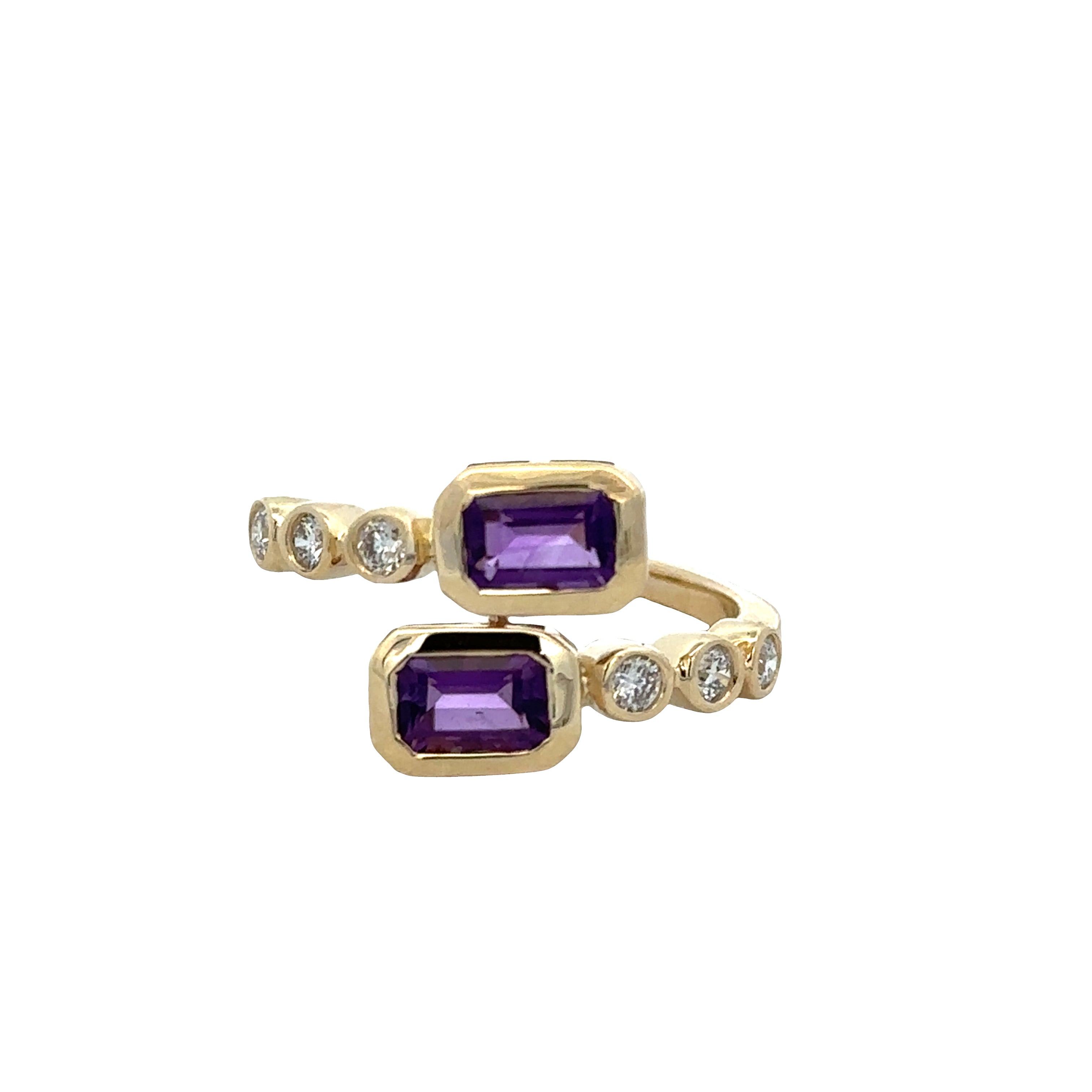14k Yellow Gold Amethyst & Diamond Bypass Ring – Size 7