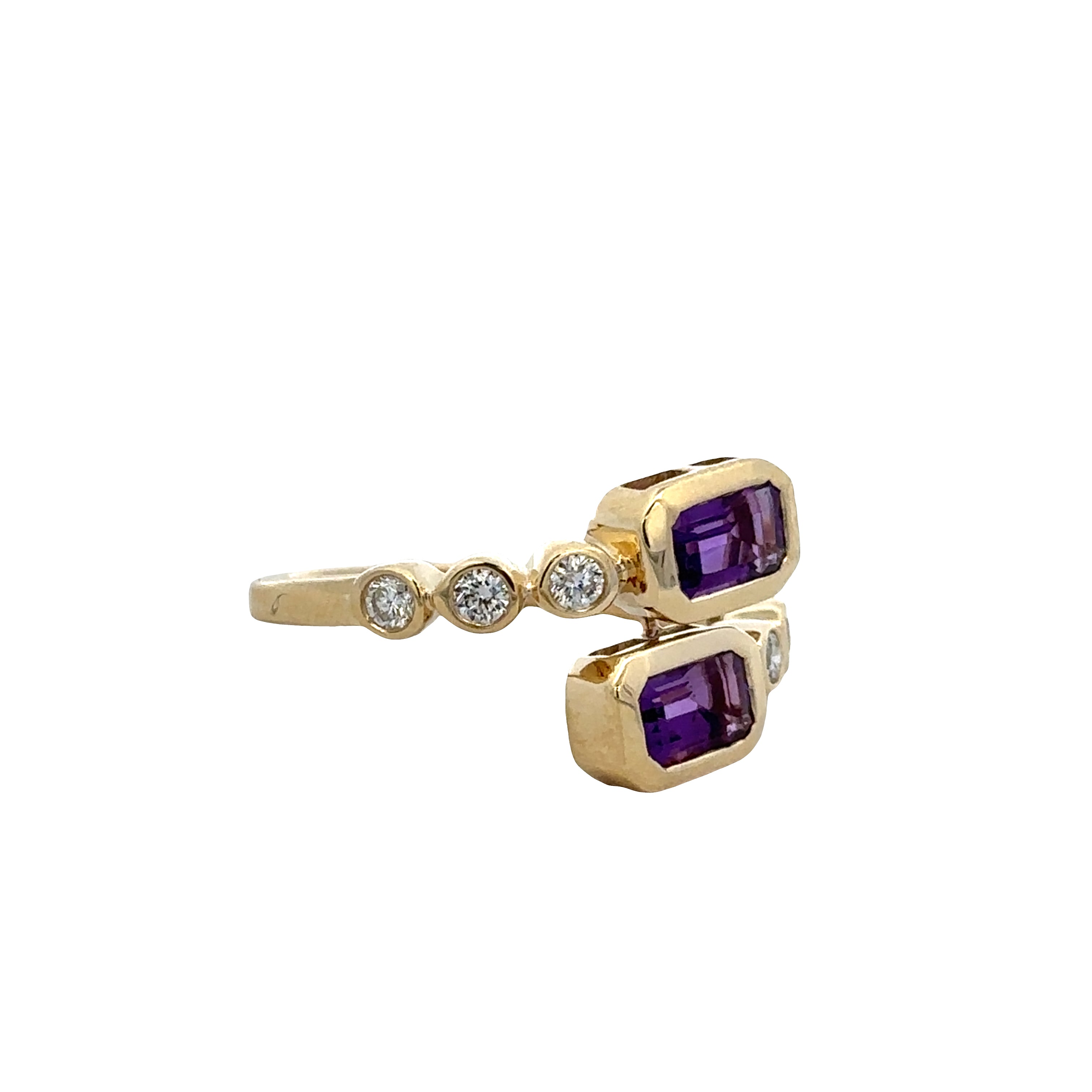 14k Yellow Gold Amethyst & Diamond Bypass Ring – Size 7