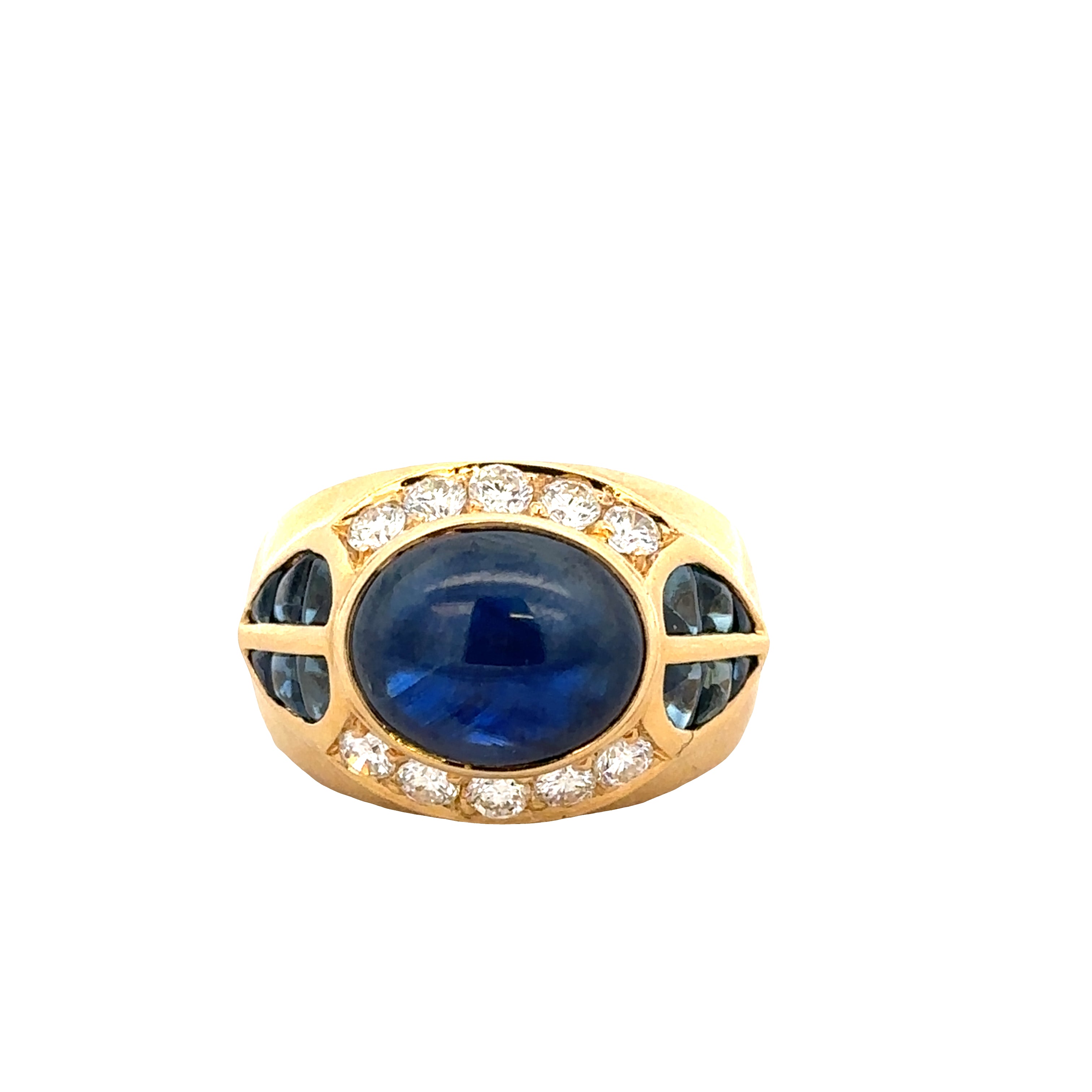 18k Yellow Gold Blue Sapphire and Diamond Ring – Size 5.5