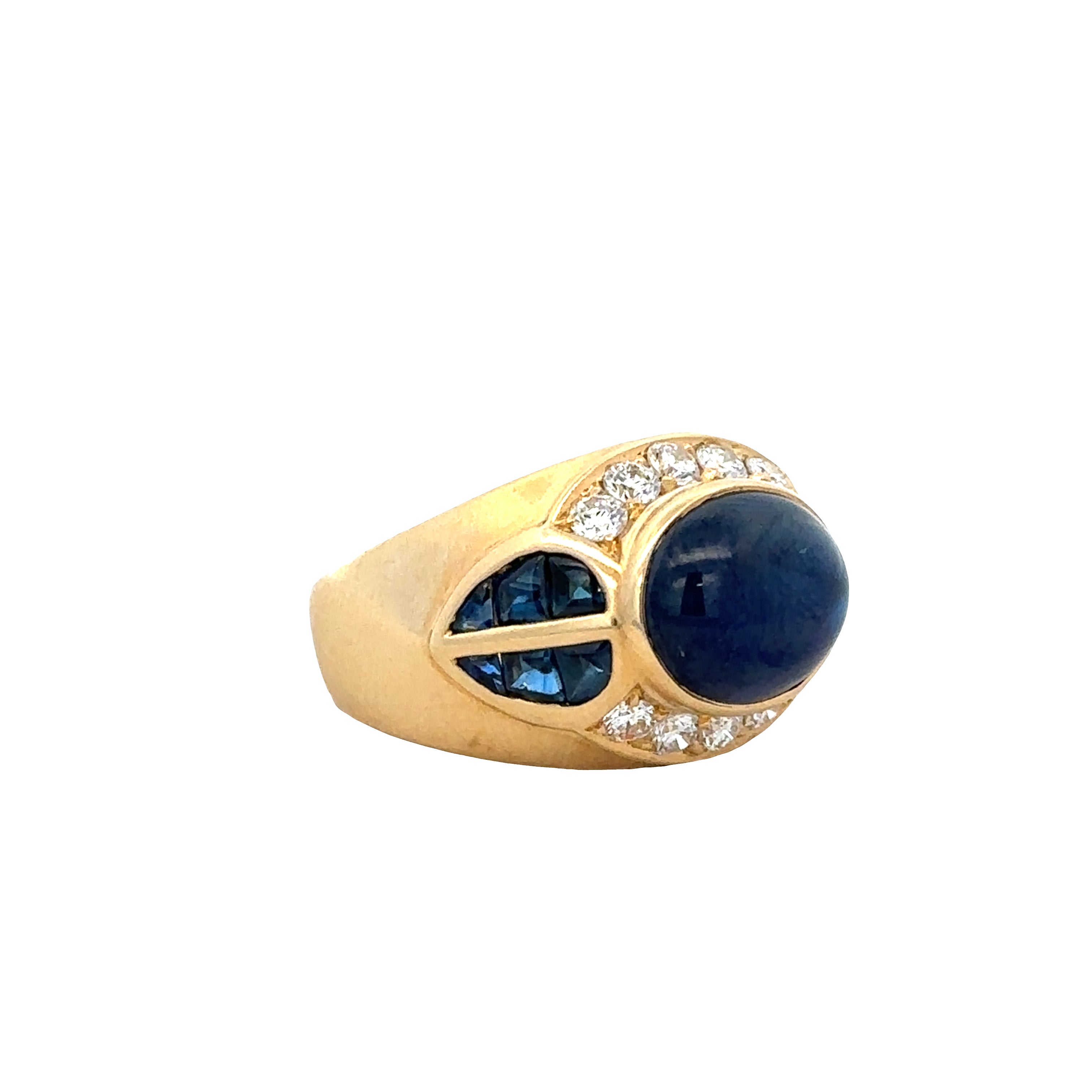 18k Yellow Gold Blue Sapphire and Diamond Ring – Size 5.5