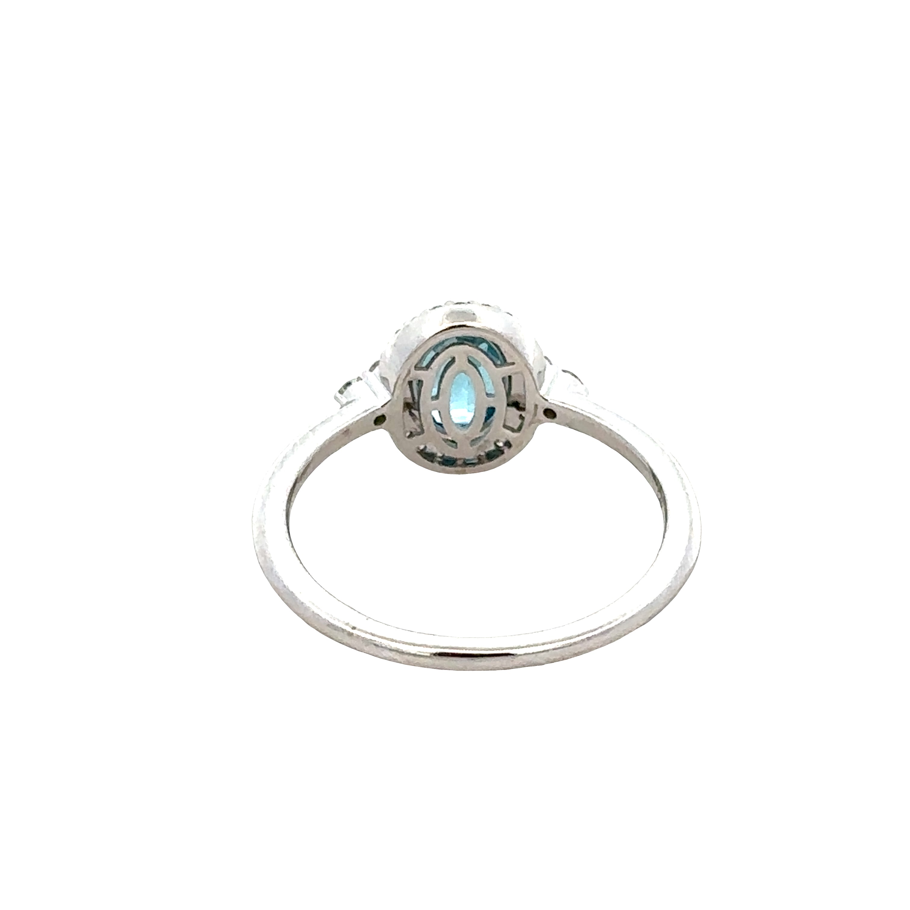 14k White Gold Blue Topaz and Diamond Halo Ring – Size 7.25