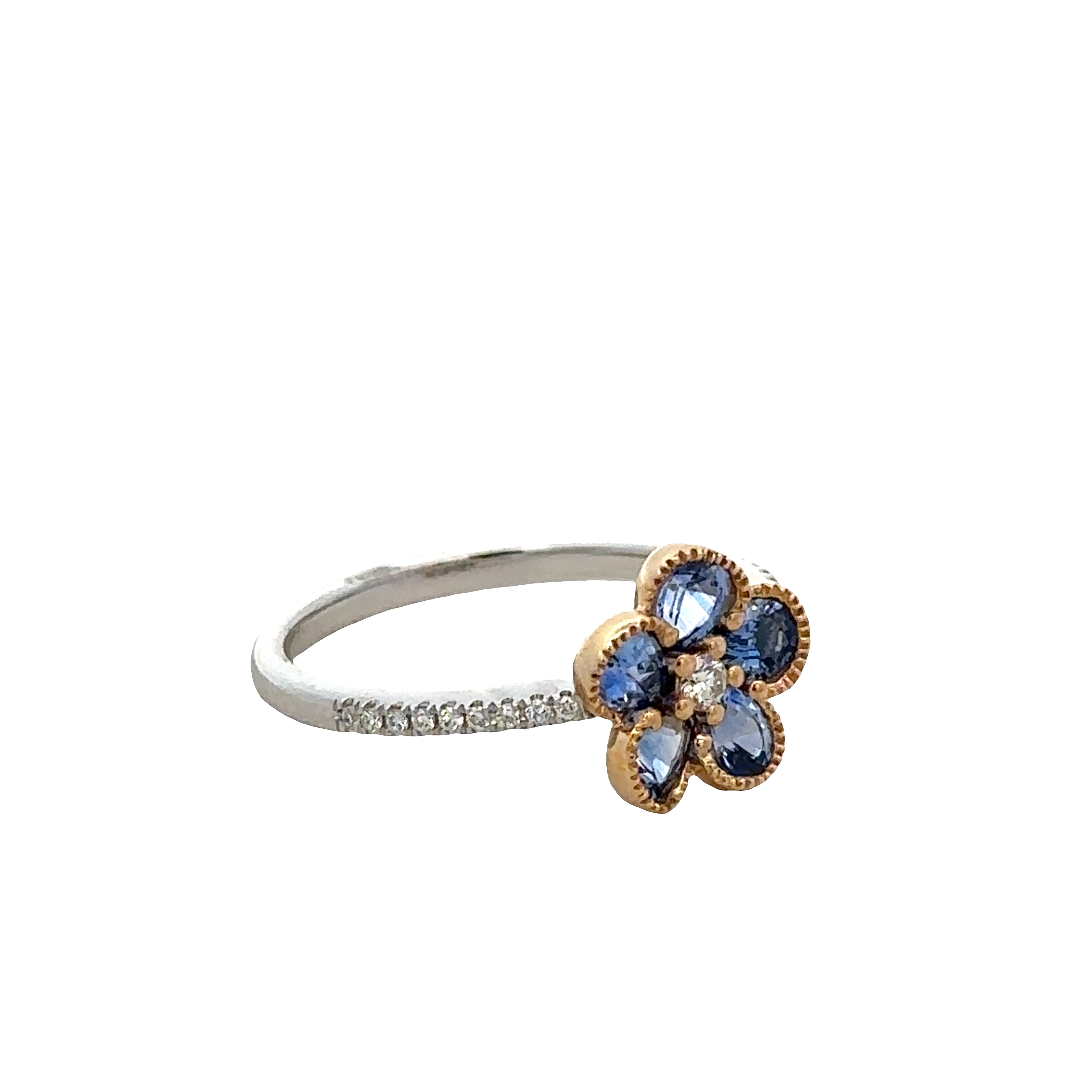 14k White & Yellow Gold Blue Sapphire Flower Ring – Size 7.25